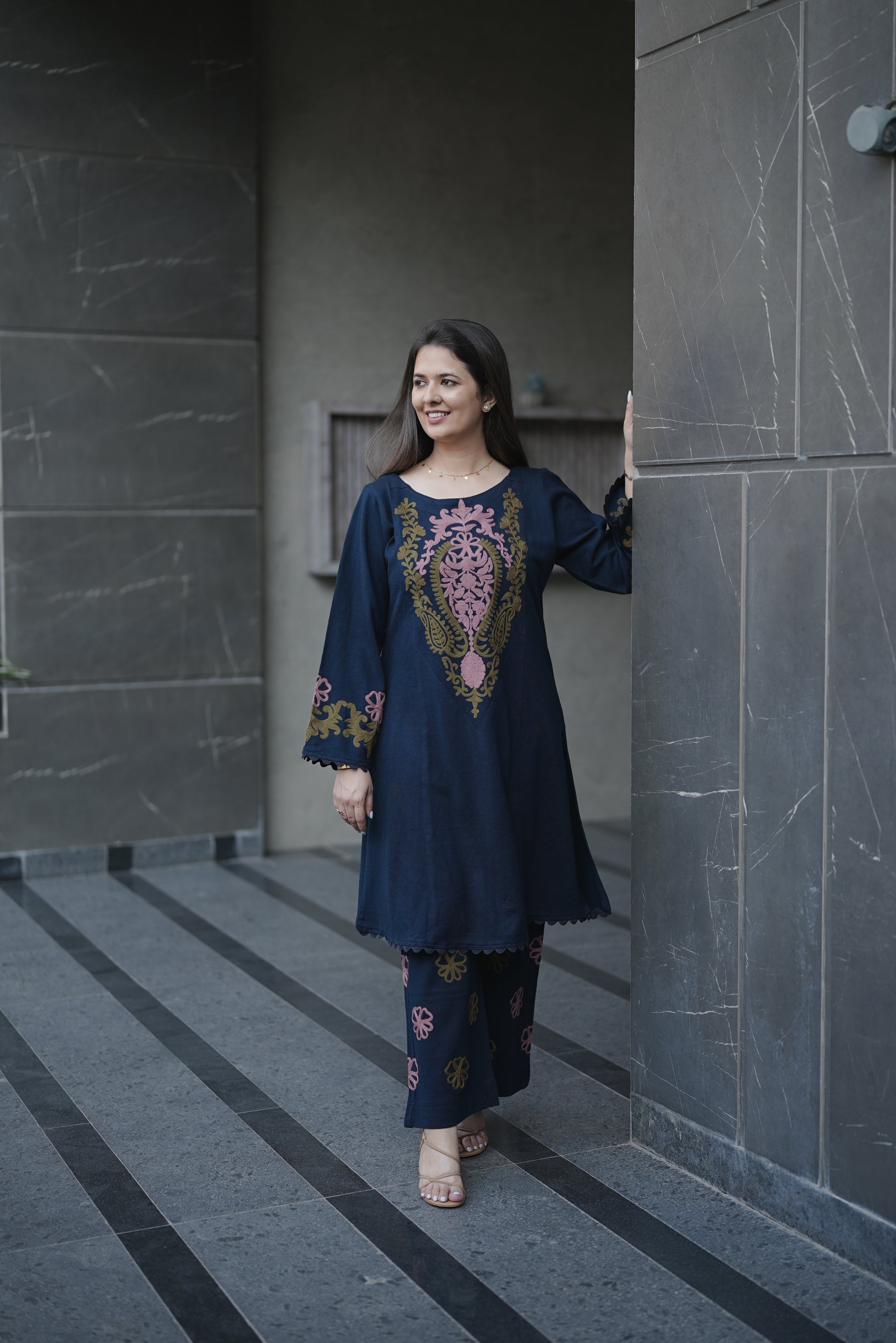 Navy Paisley Threadwork Suit