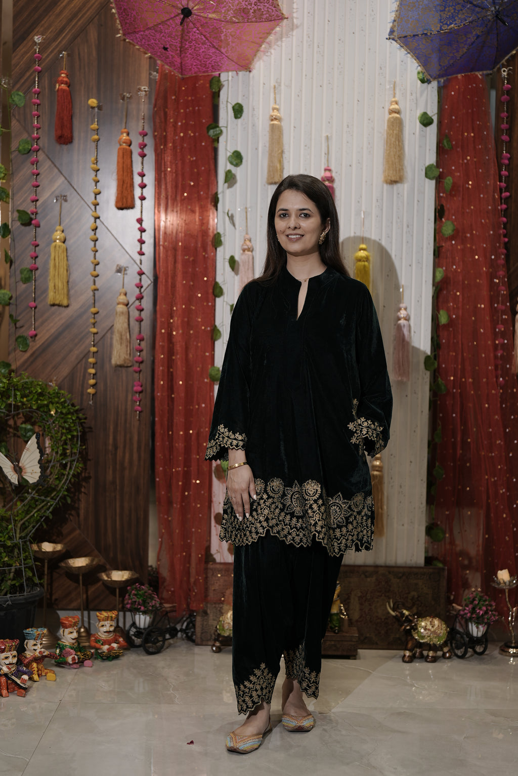 Bottle green kurta set