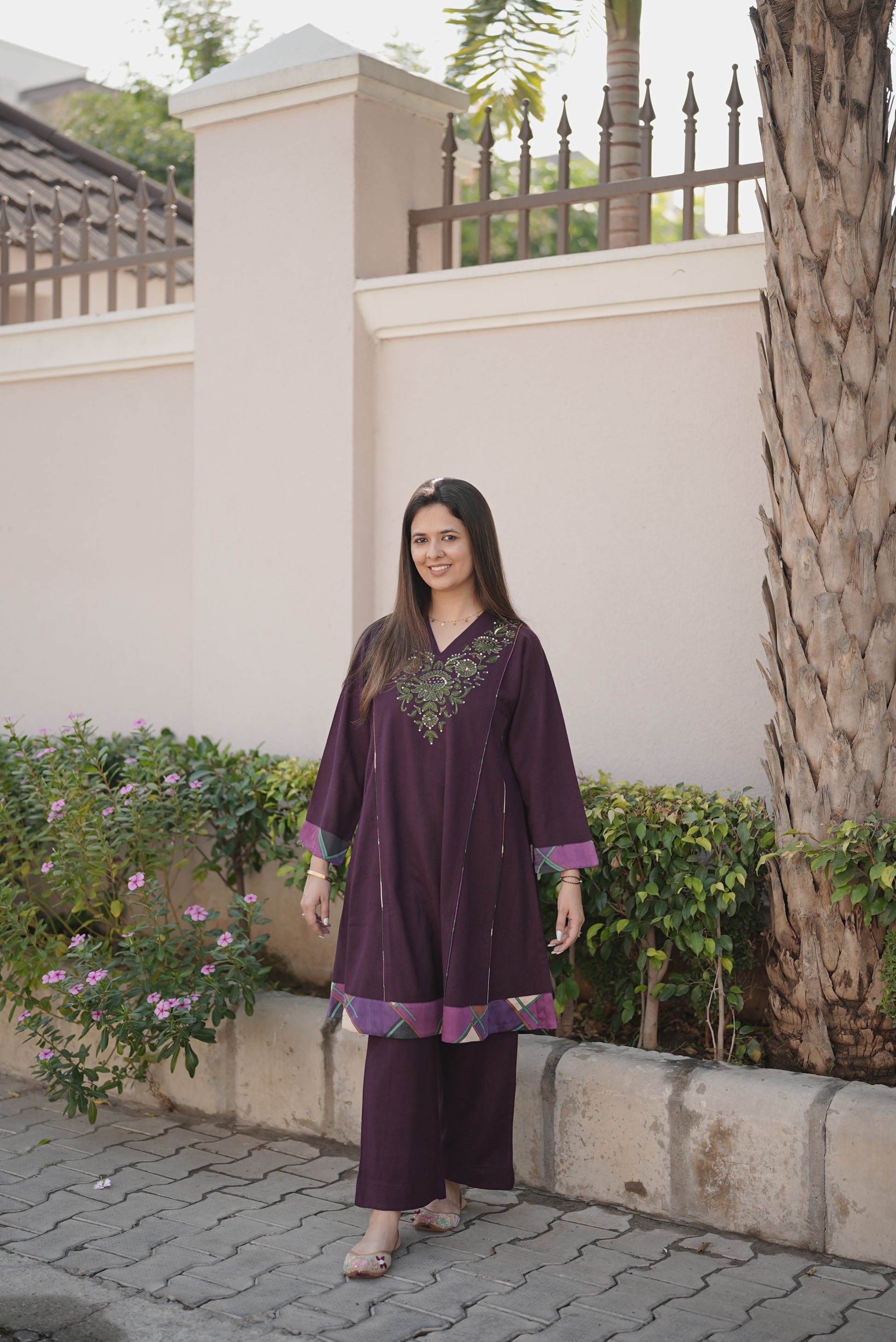 Plum Green Embroidered Set