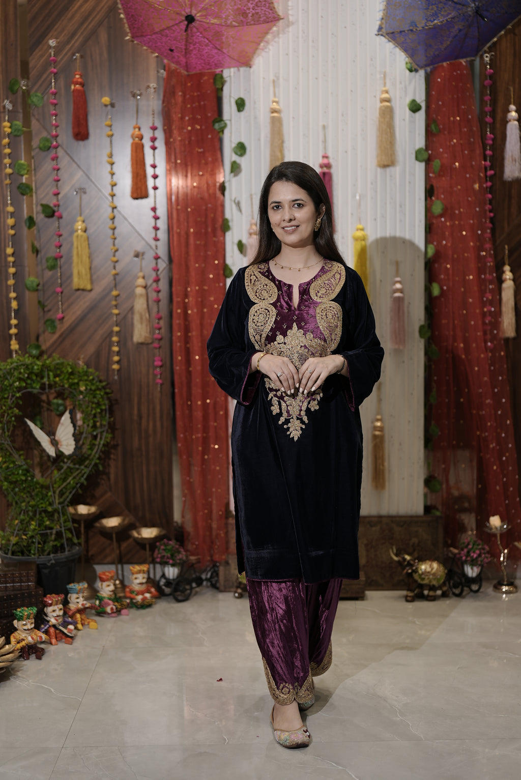 Blue and purple kurta set