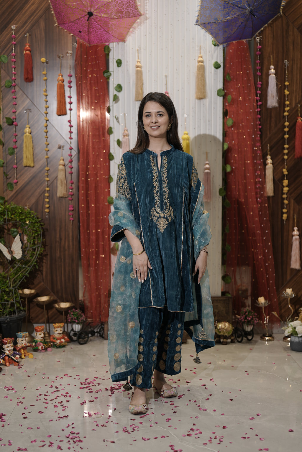 Turquoise velvet suit