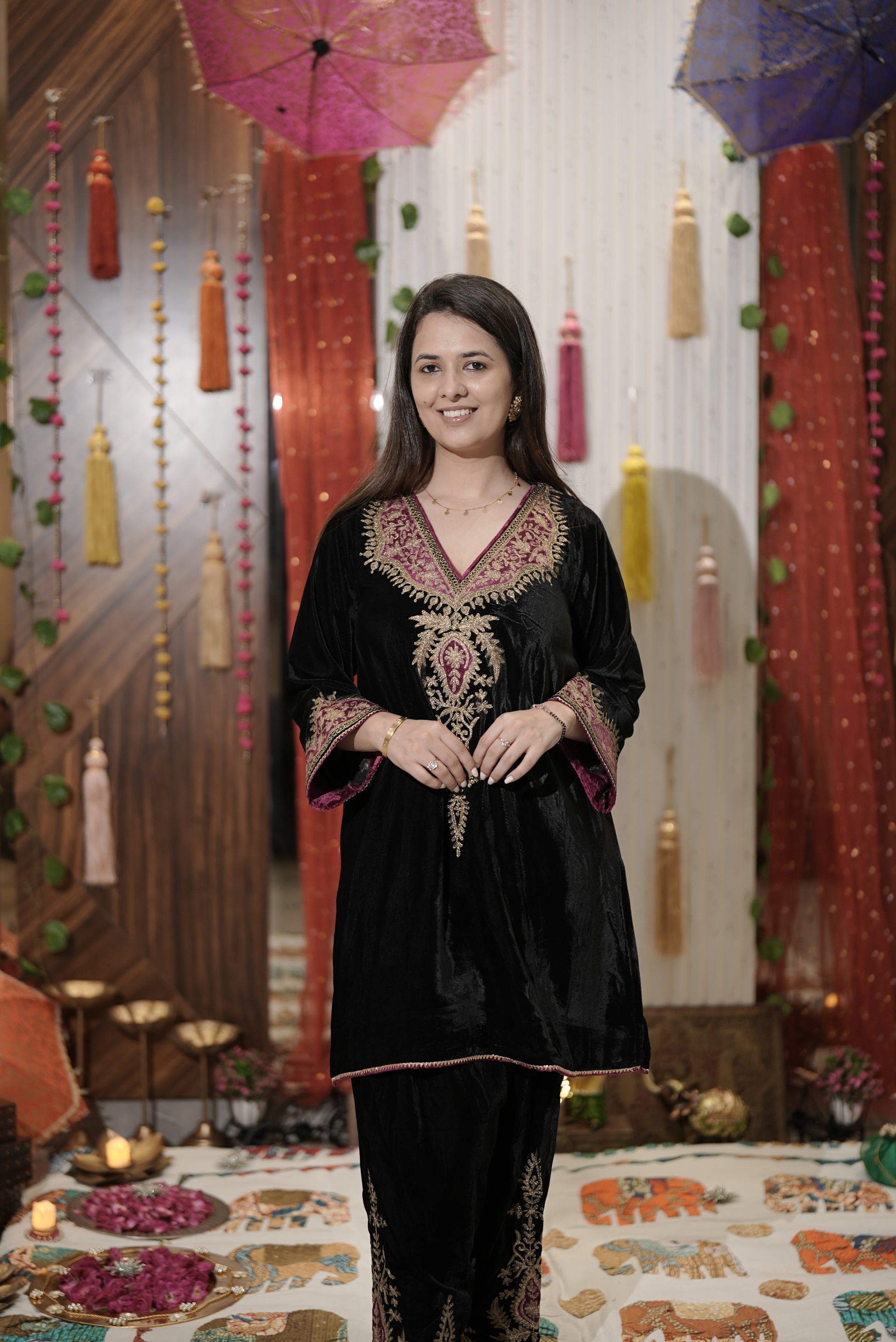 Black and pink Velvet cord