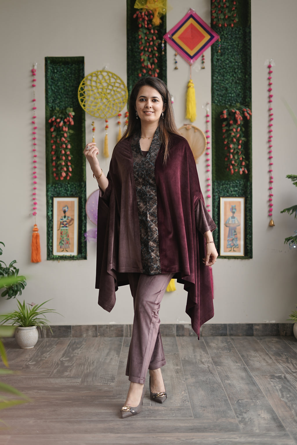 Wine Velvet Drape Set