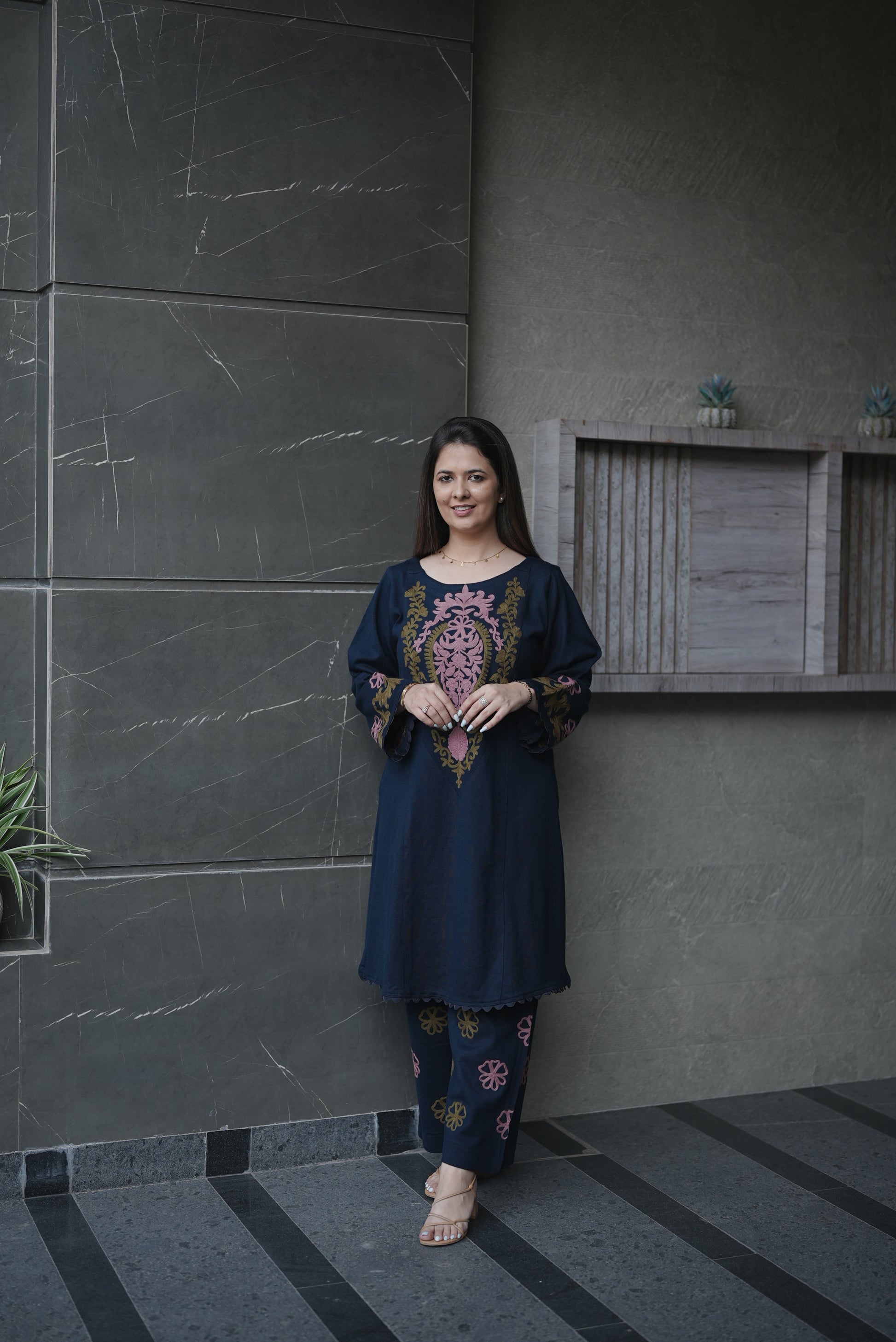 Navy Paisley Threadwork Suit