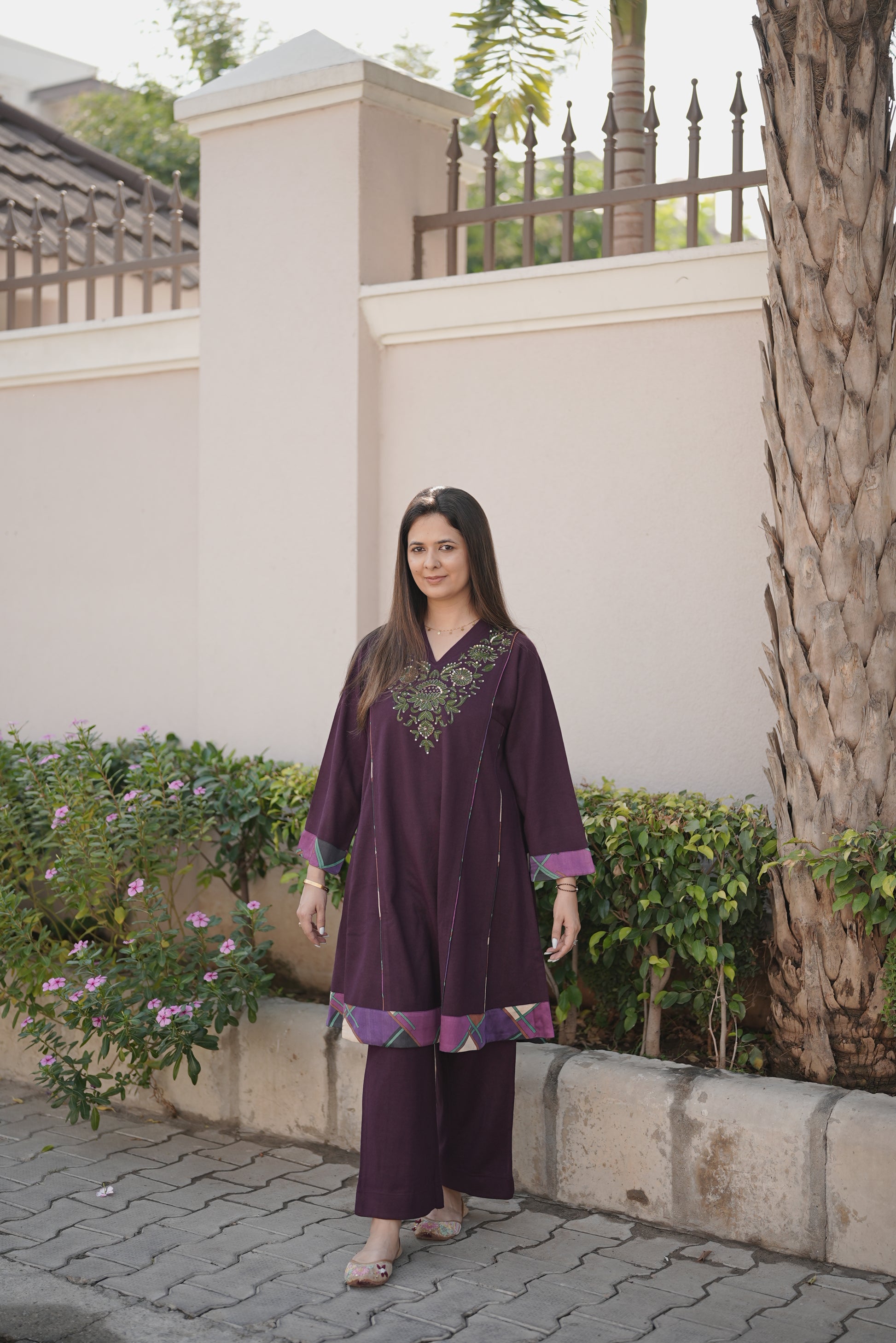 Plum Green Embroidered Set