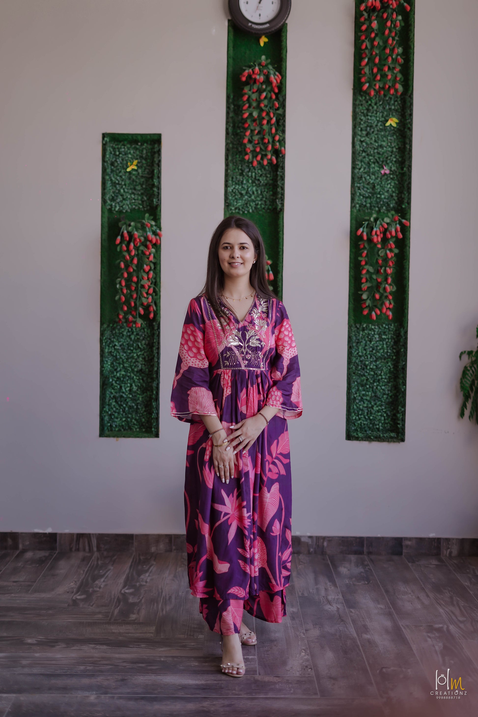 Purple pink floral kurta set