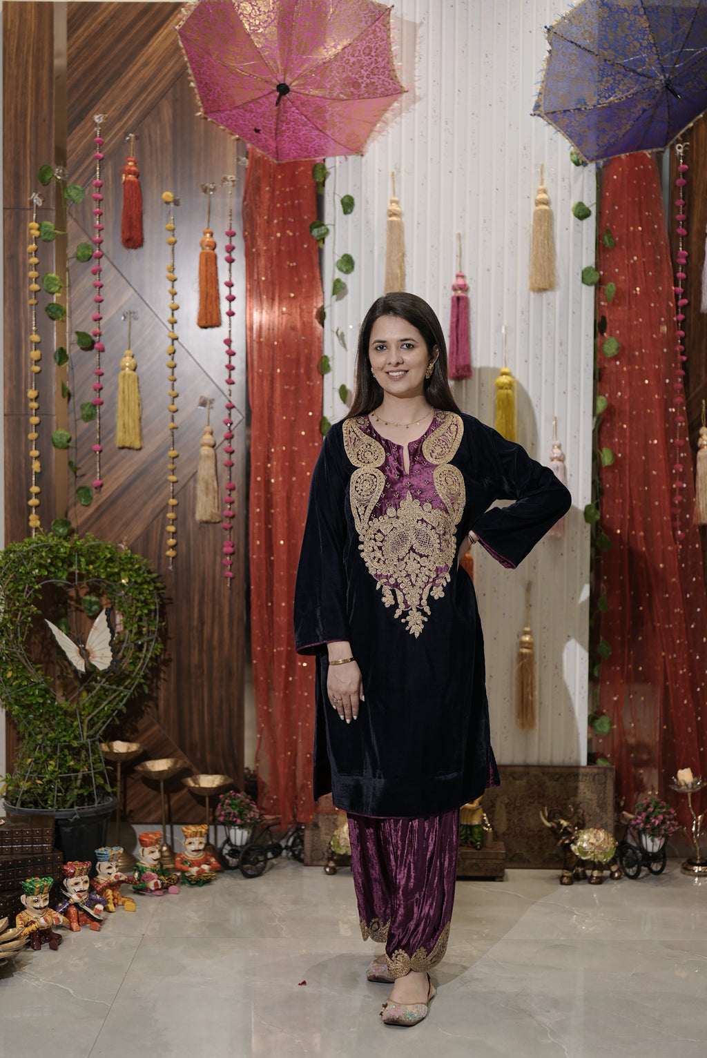 Blue and purple kurta set