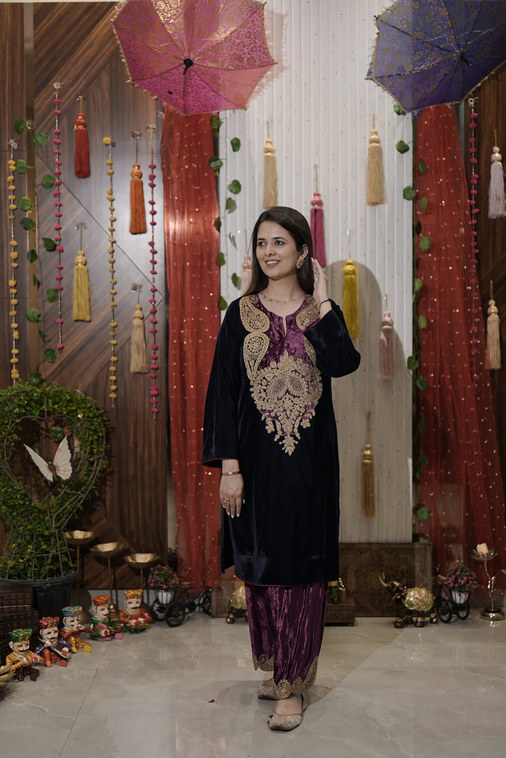 Blue and purple kurta set