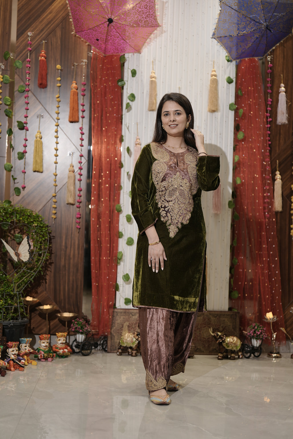 Royal green kurta with salwar