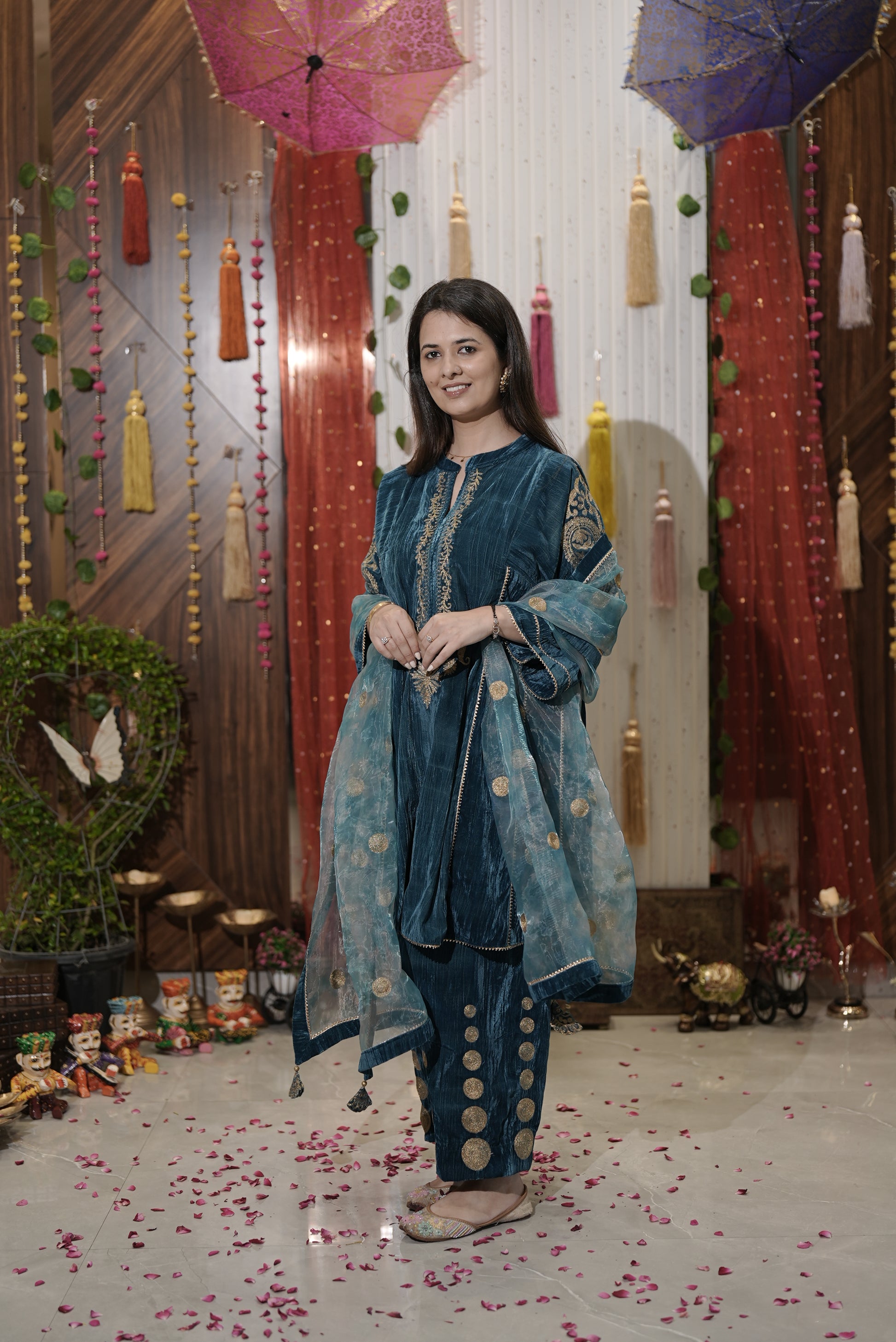 Turquoise velvet suit