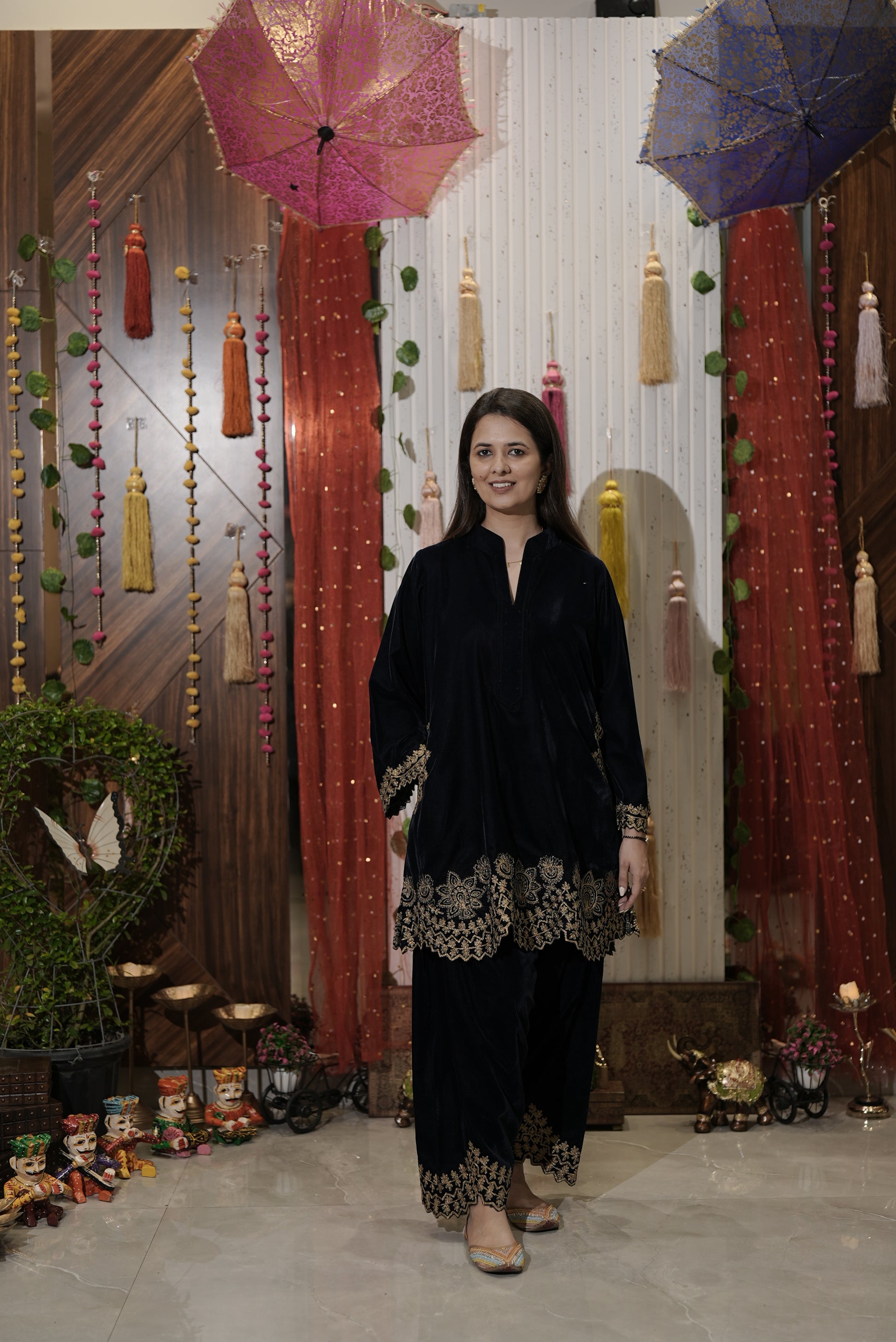 Bottle green kurta set