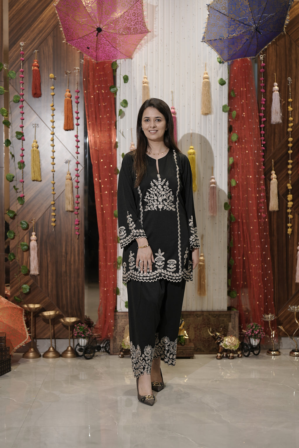 Black embroidered kurta set