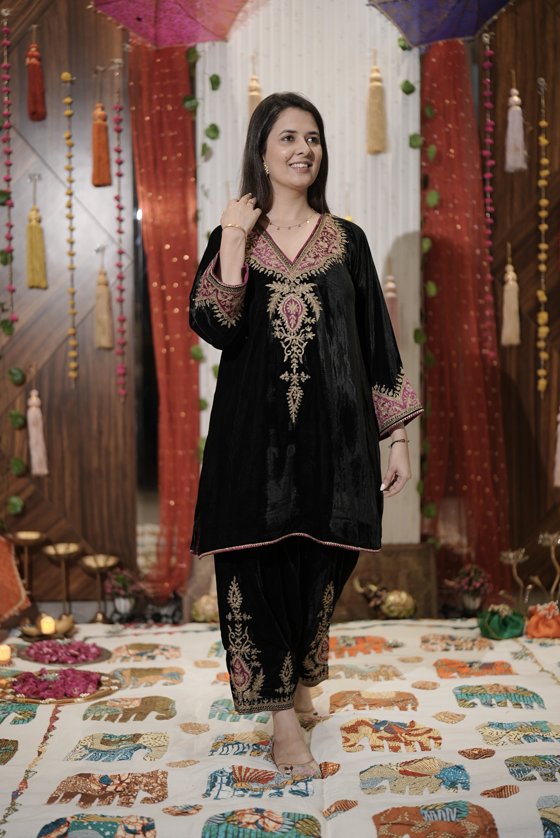 Black and pink Velvet cord