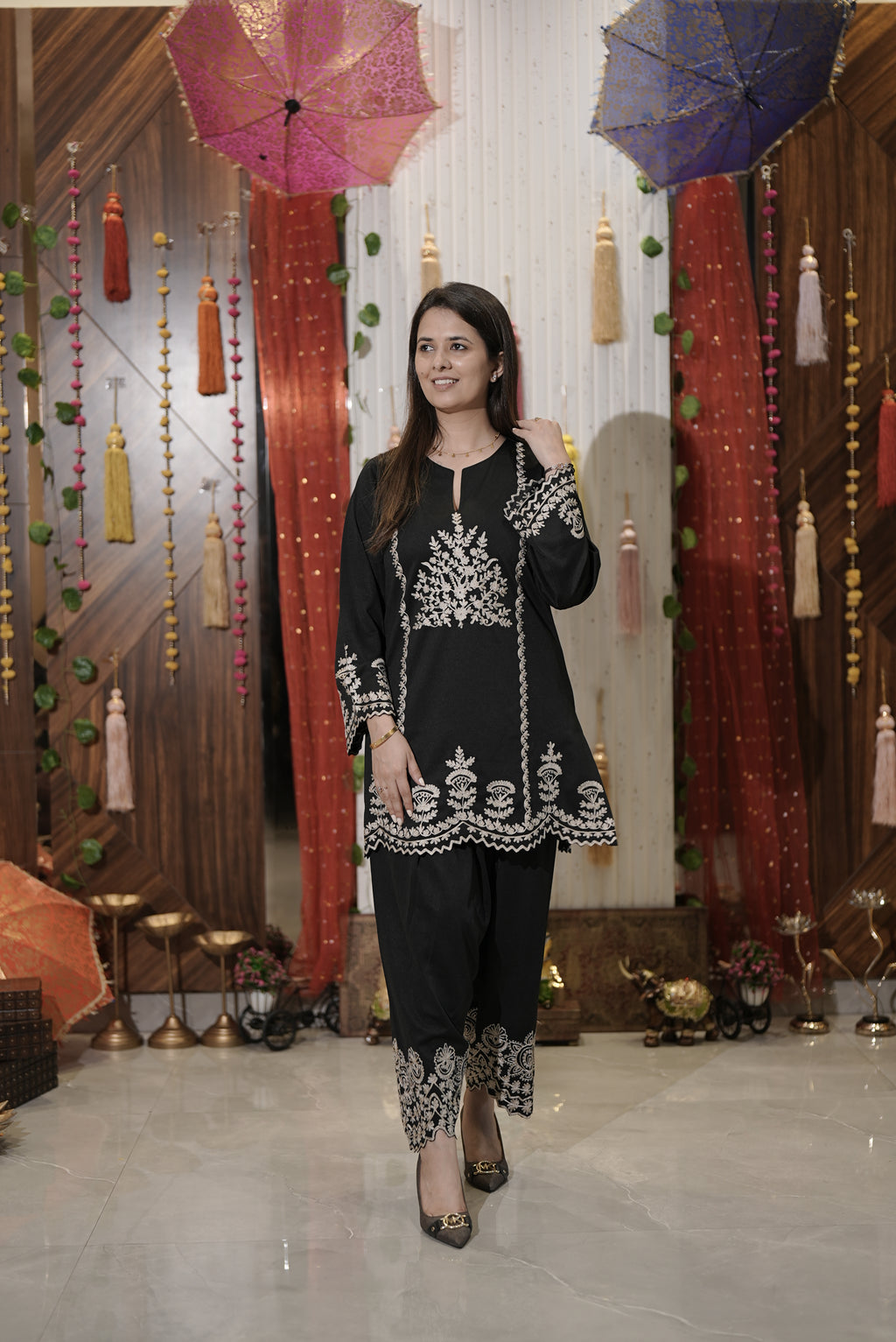 Black embroidered kurta set