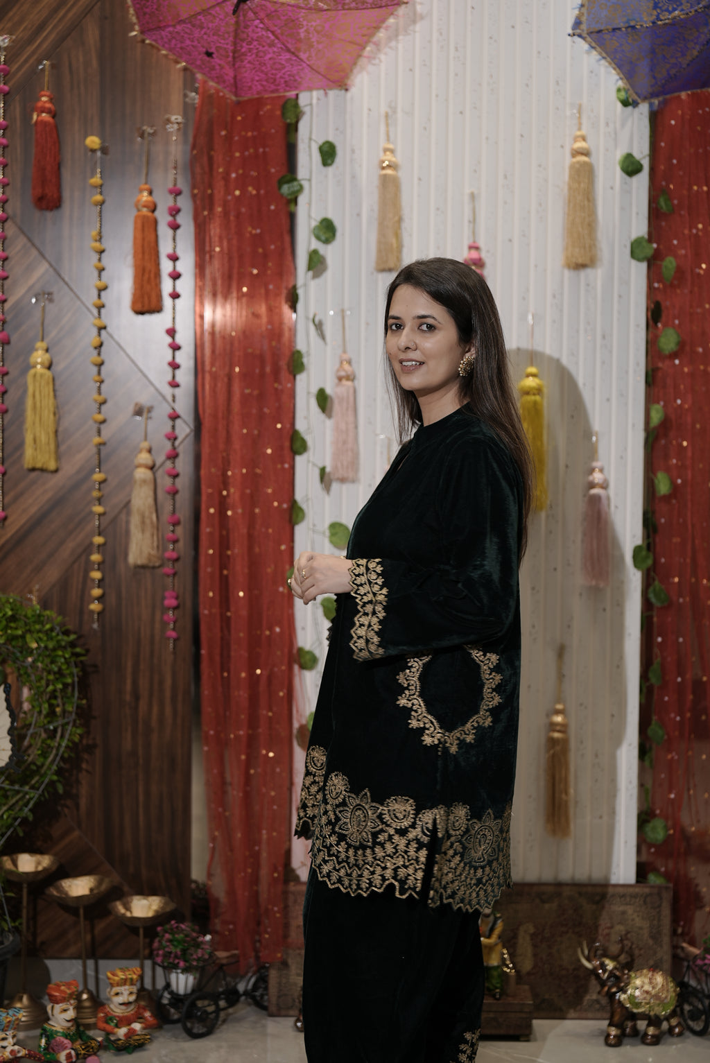 Bottle green kurta set