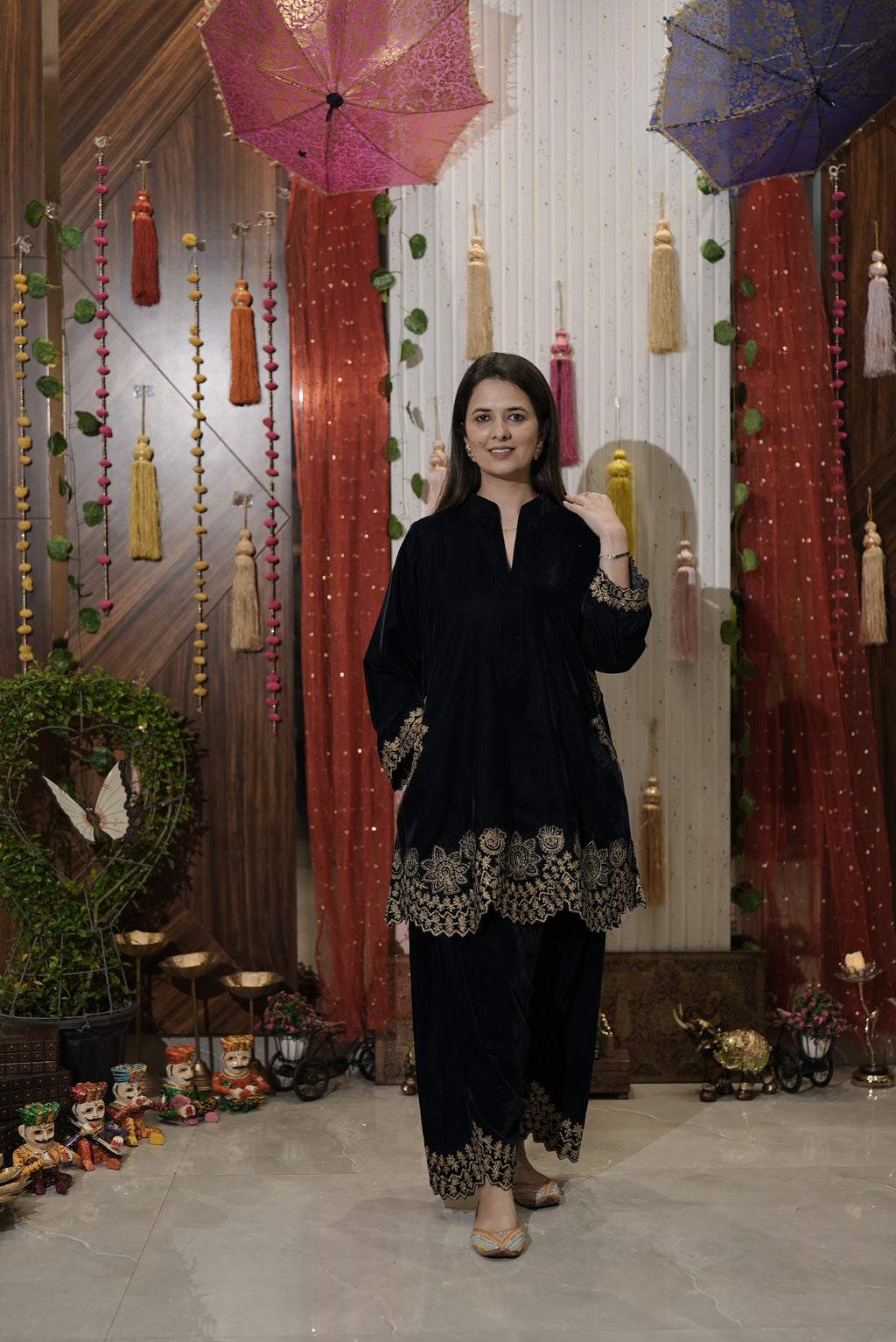 Bottle green kurta set