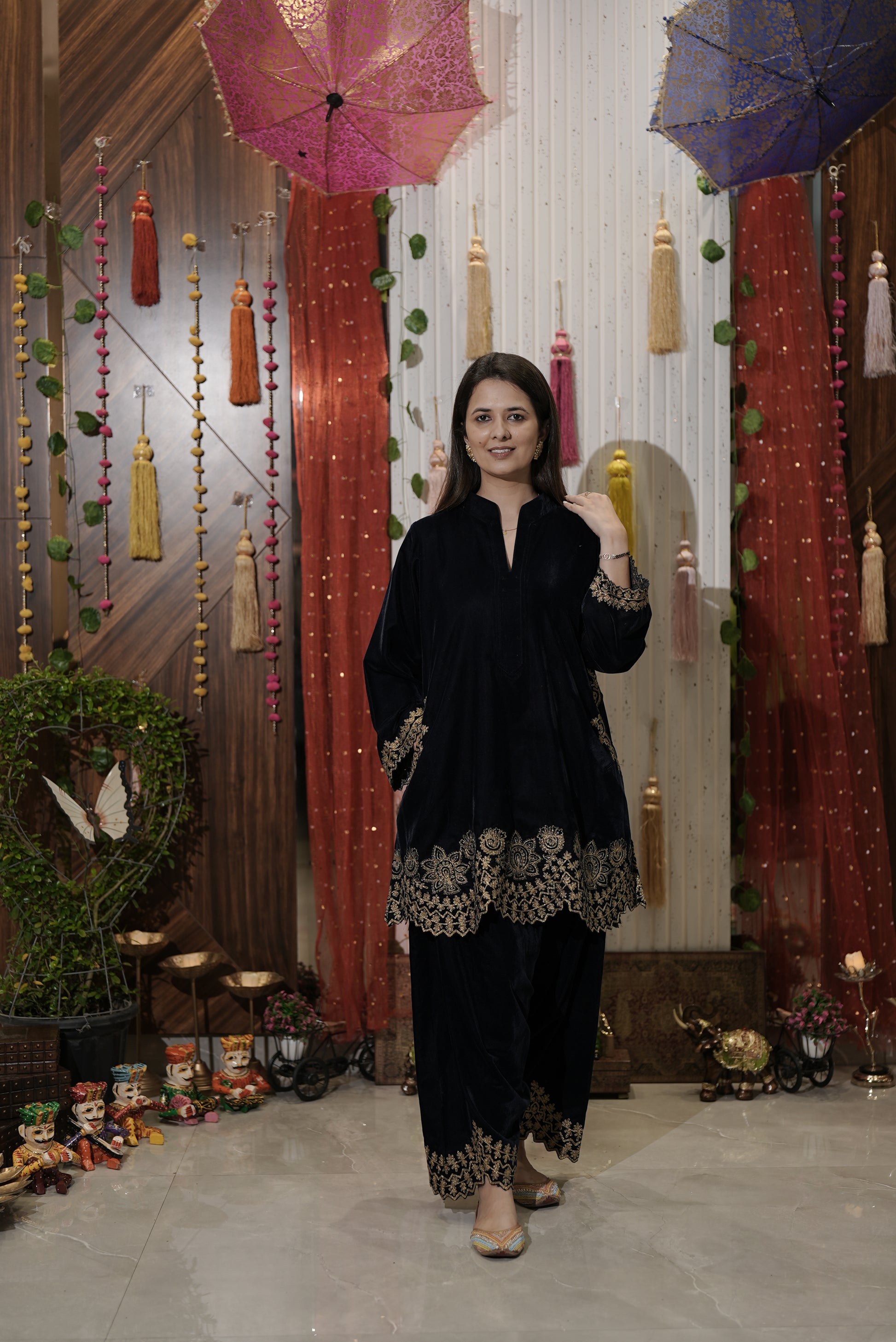 Bottle green kurta set