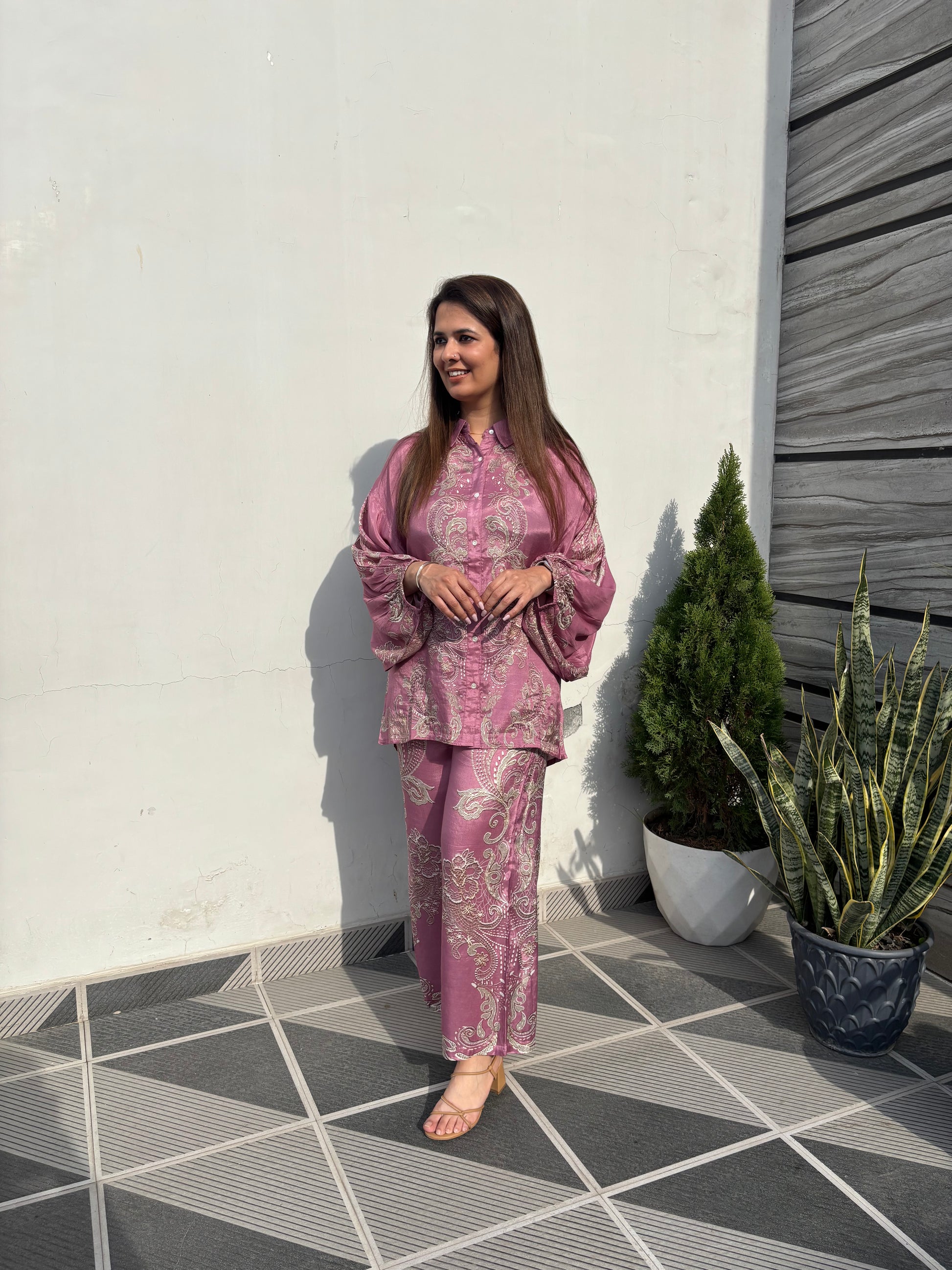 Pink kaftan muslin cord set