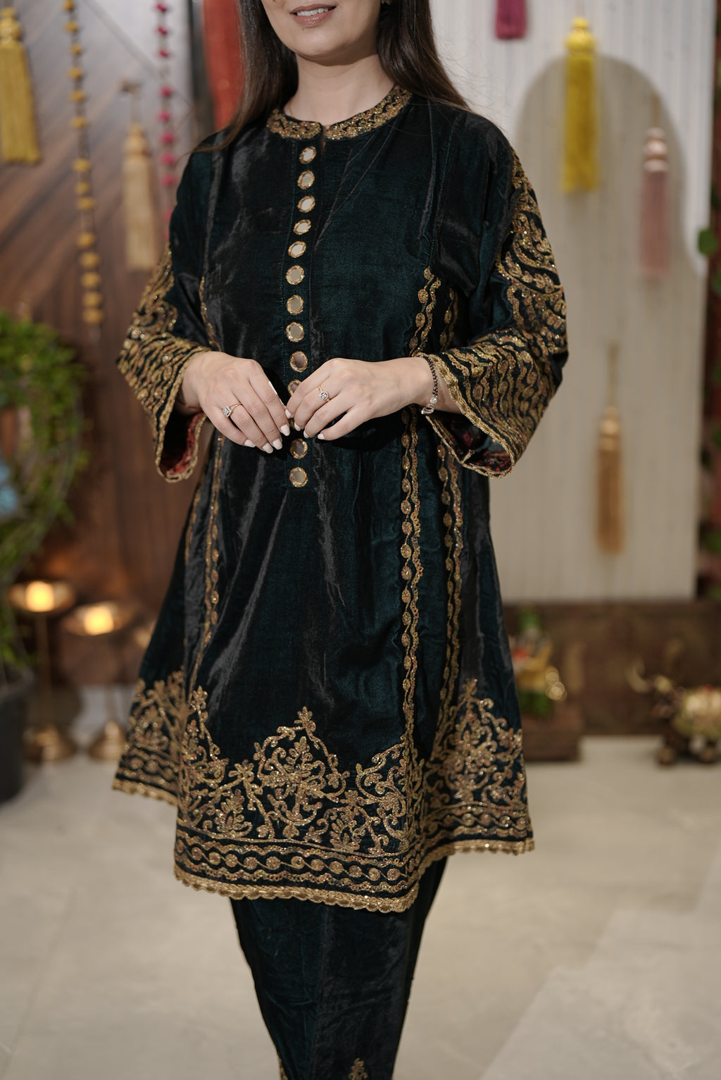 Bottle green kurta set