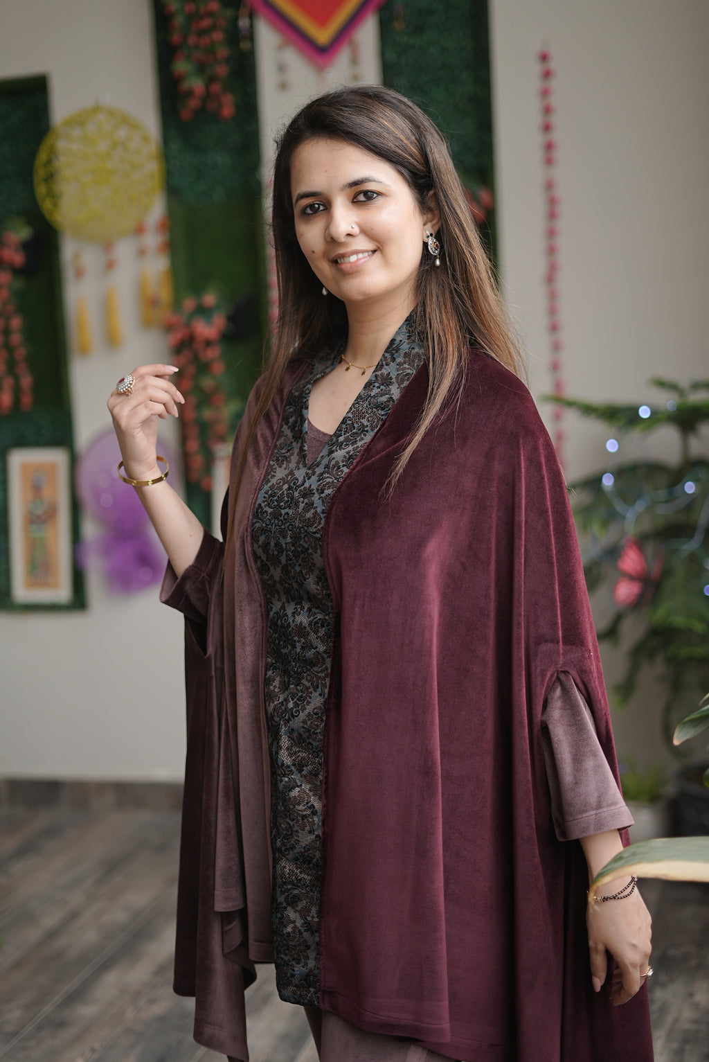 Wine Velvet Drape Set