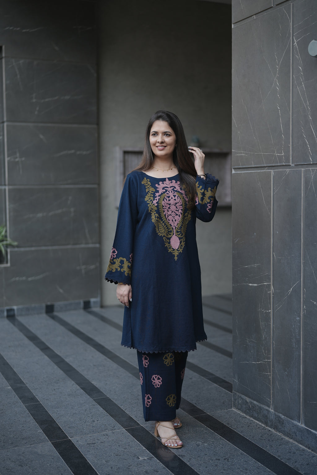 Navy Paisley Threadwork Suit