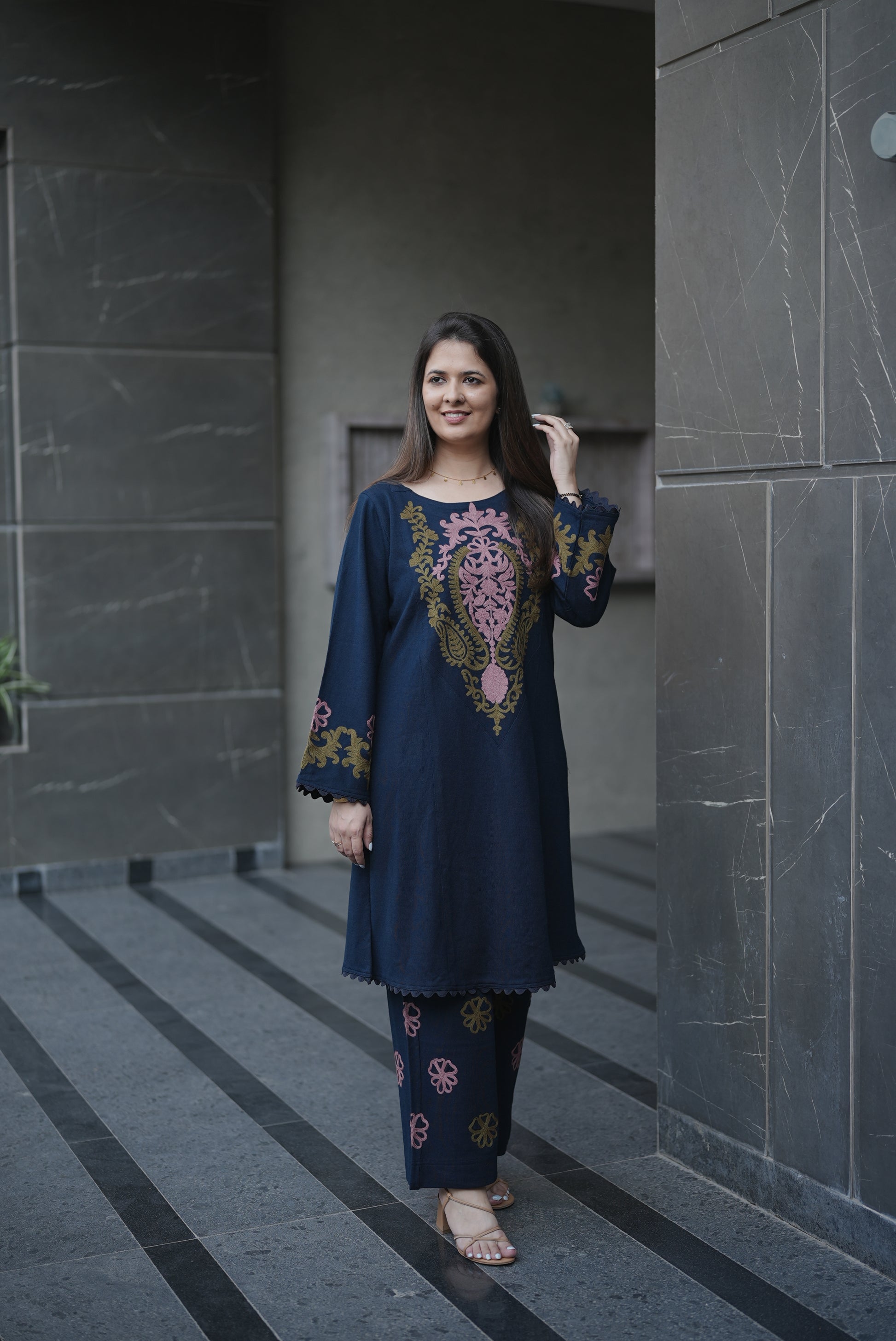 Navy Paisley Threadwork Suit