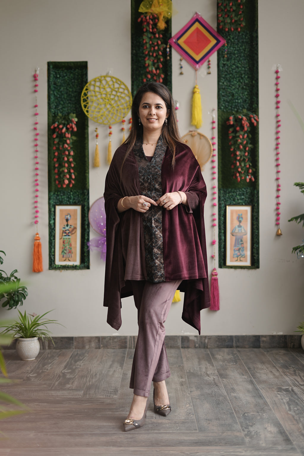 Wine Velvet Drape Set