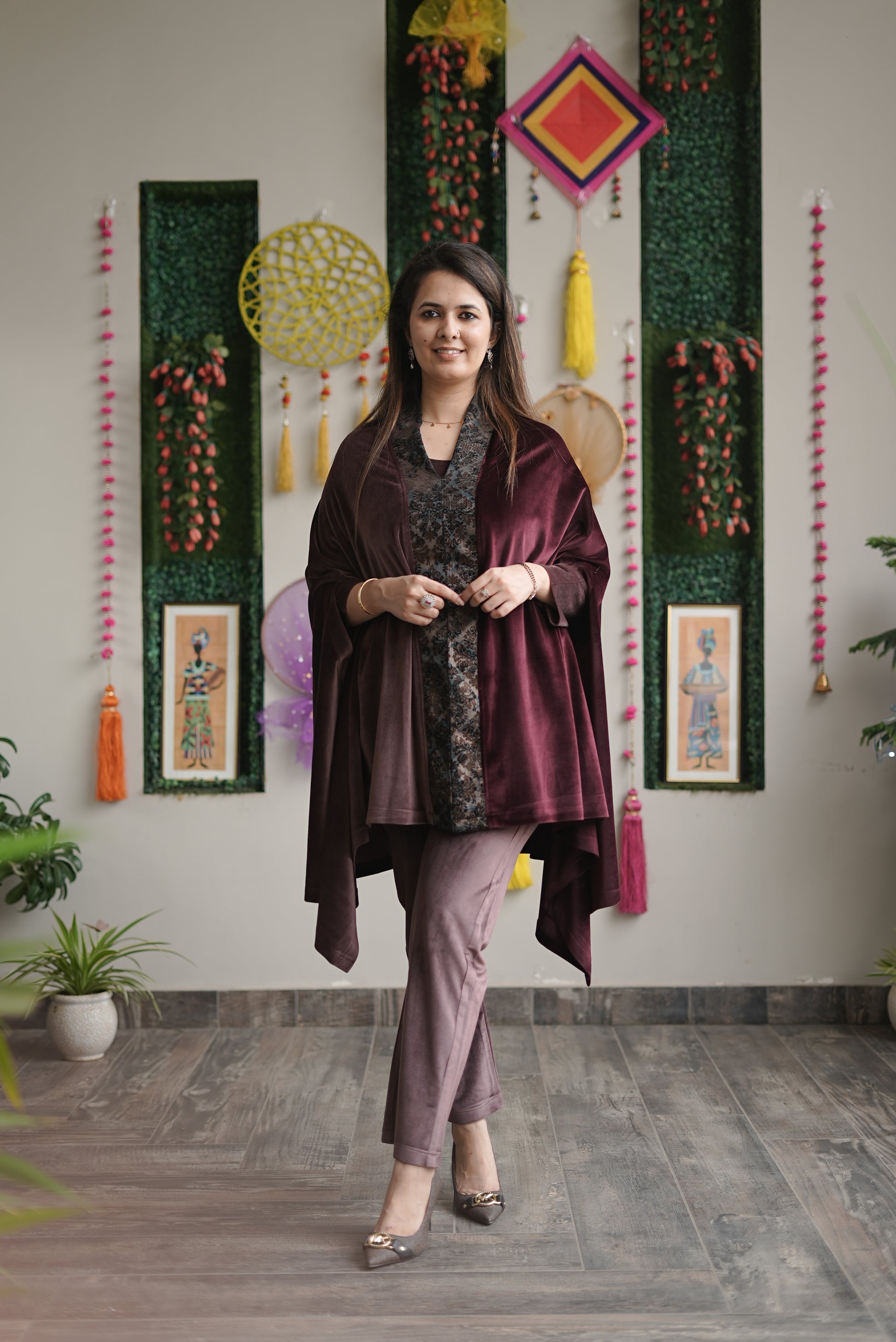 Wine Velvet Drape Set