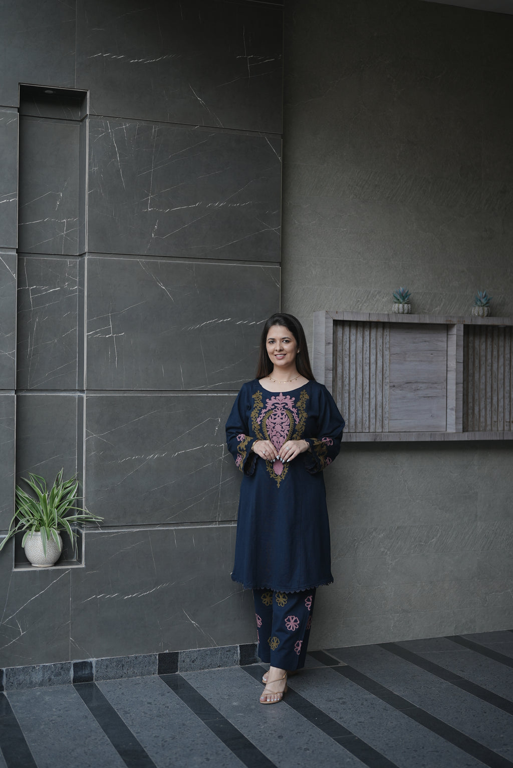 Navy Paisley Threadwork Suit