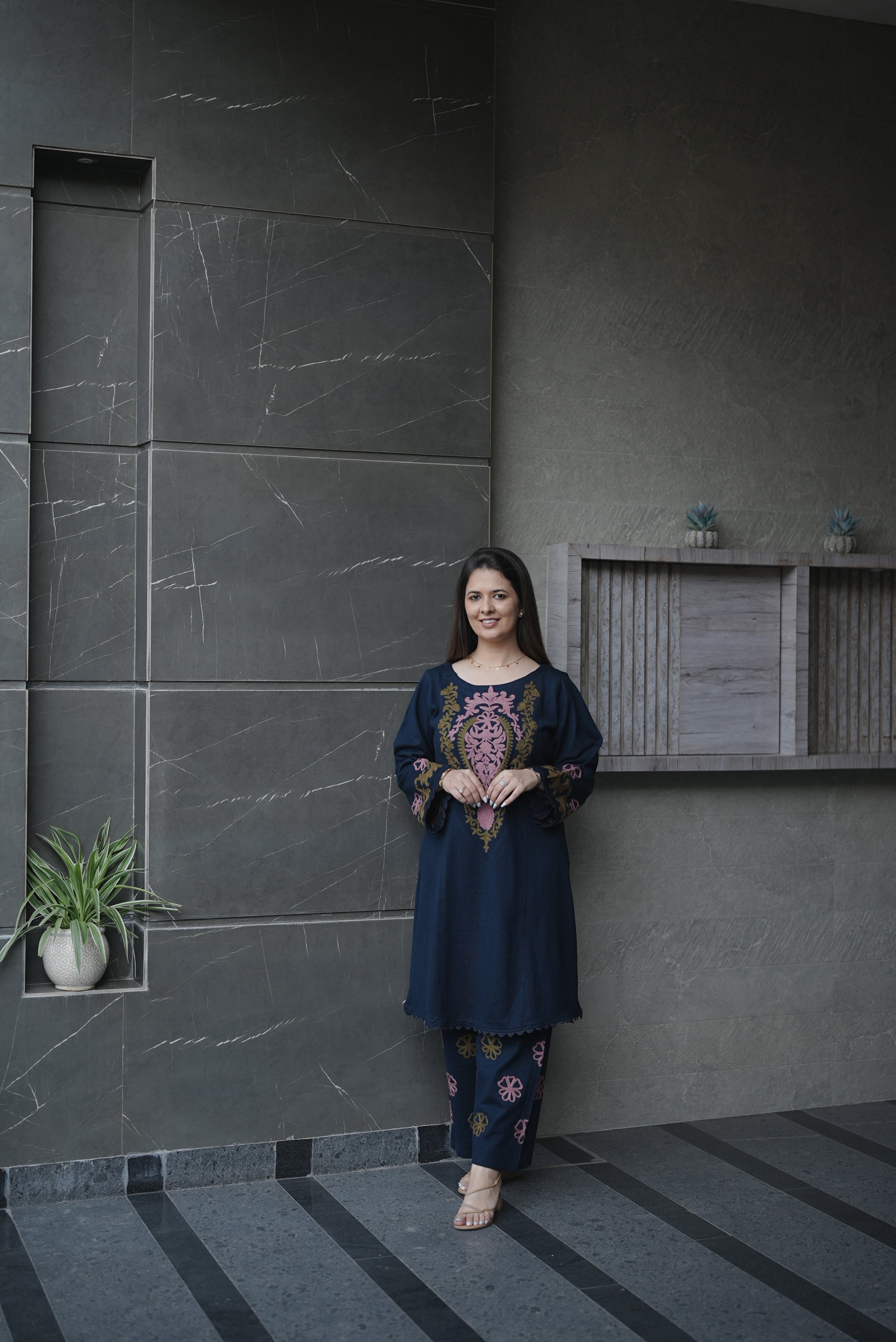 Navy Paisley Threadwork Suit