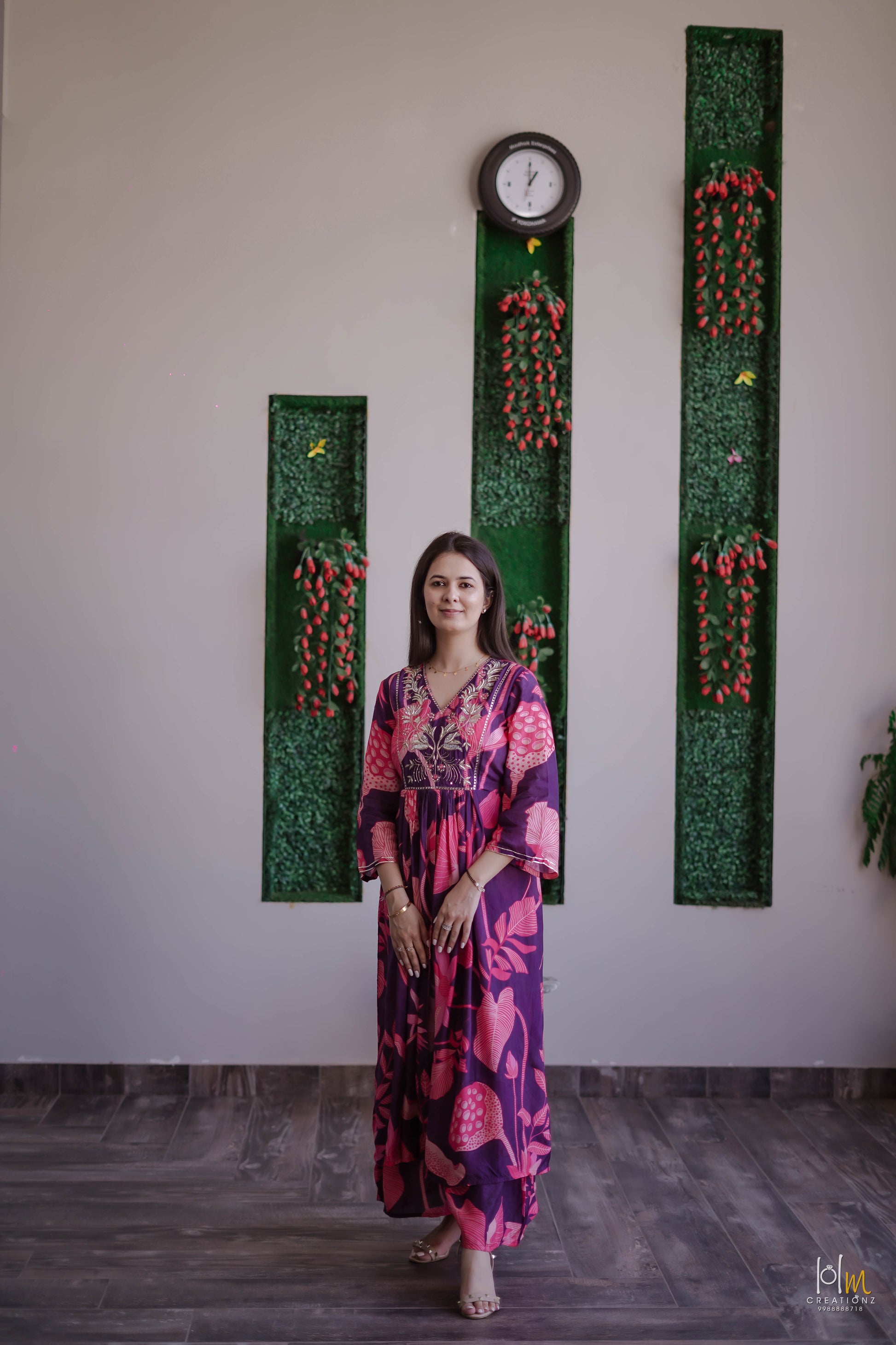 Purple pink floral kurta set