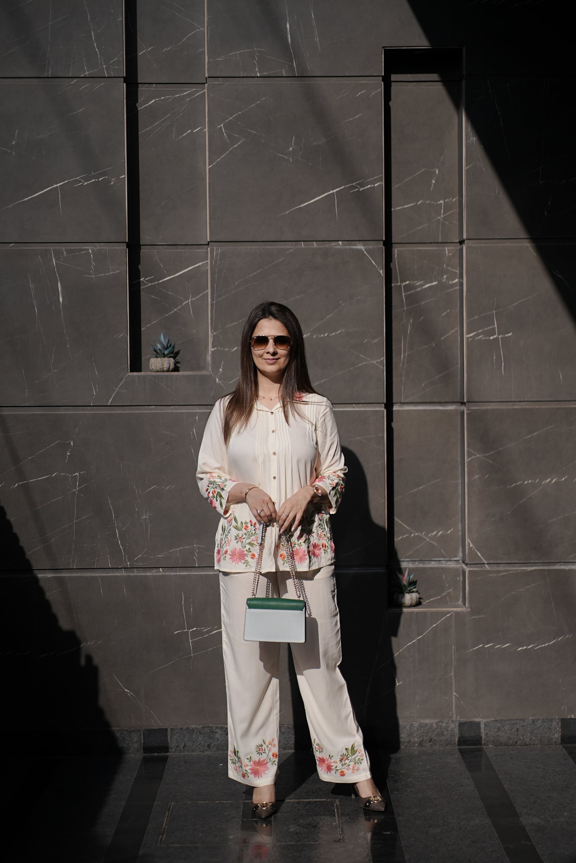 Ivory Floral Embroidered Co-Ord Set