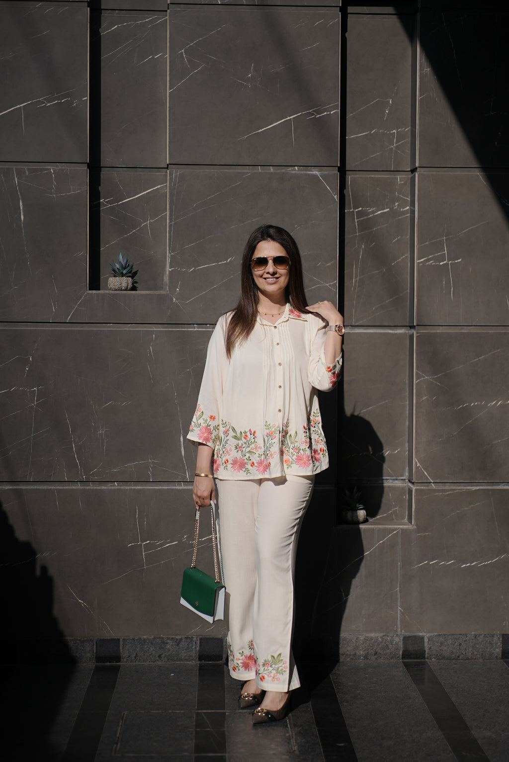 Ivory Floral Embroidered Co-Ord Set