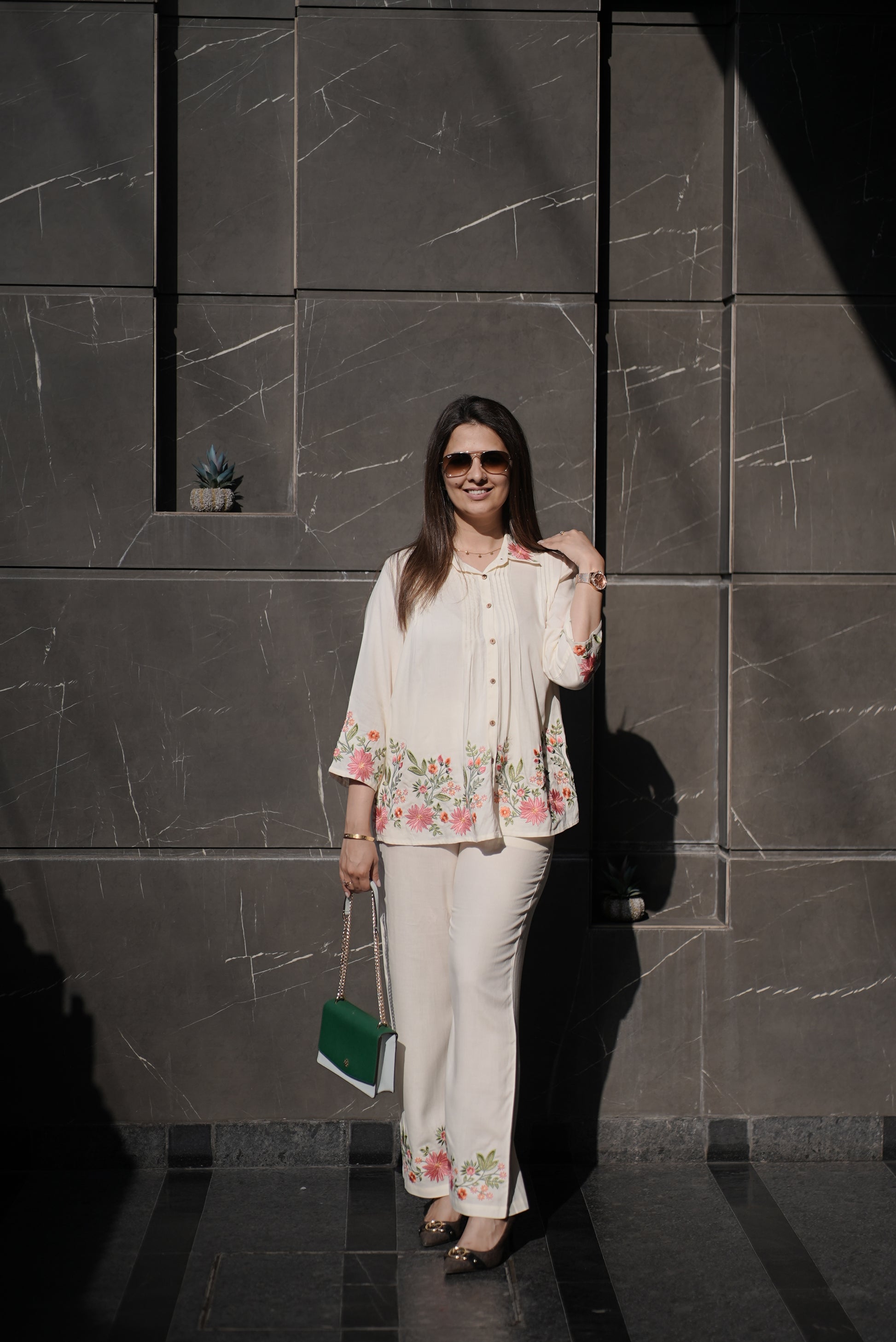 Ivory Floral Embroidered Co-Ord Set