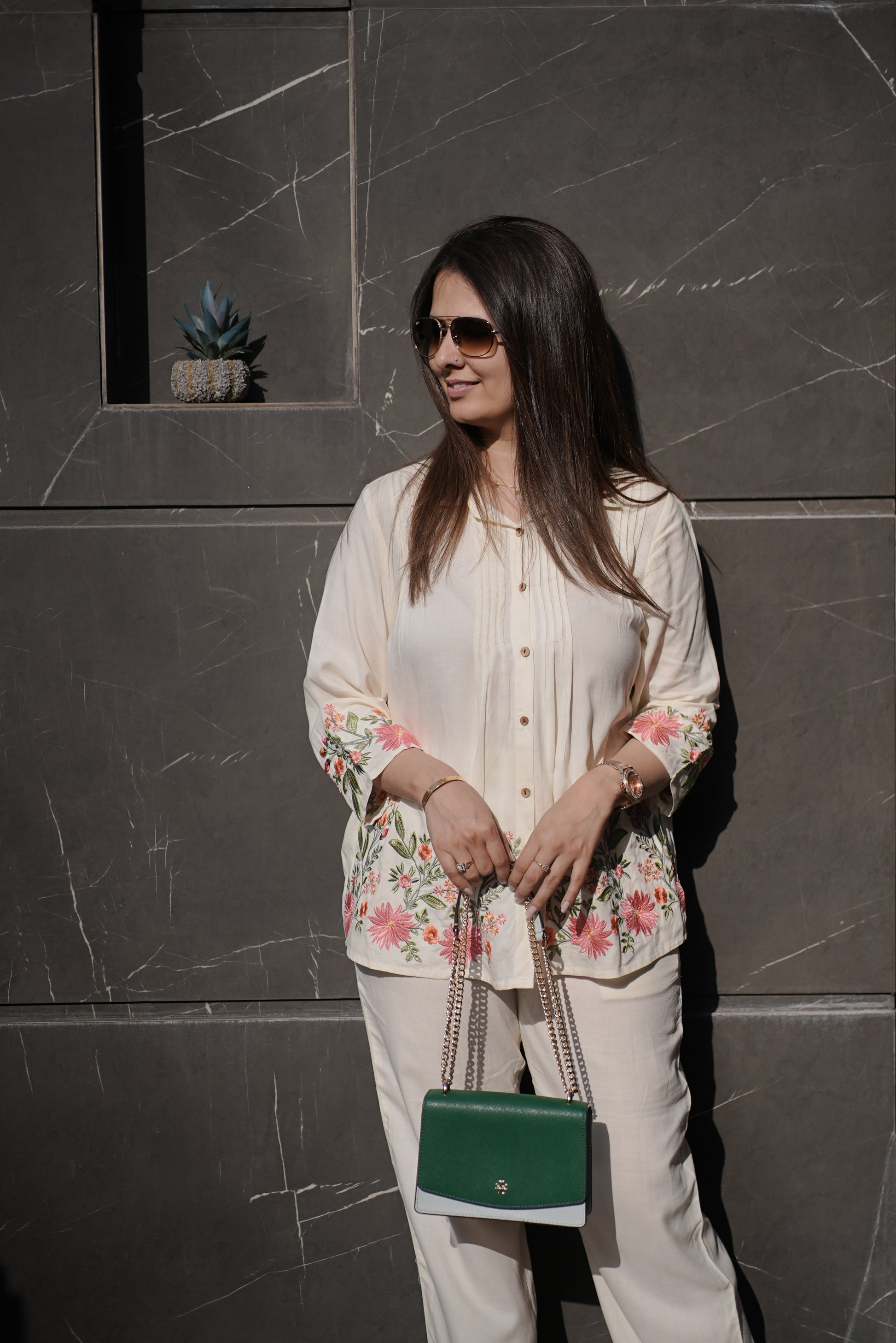 Ivory Floral Embroidered Co-Ord Set