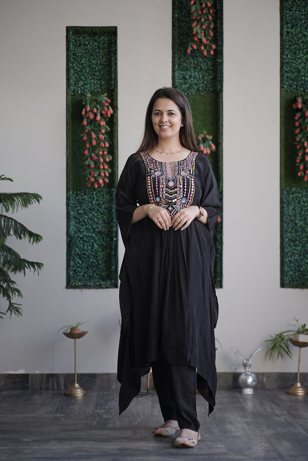 Black Embroidered Crepe Kurta Set