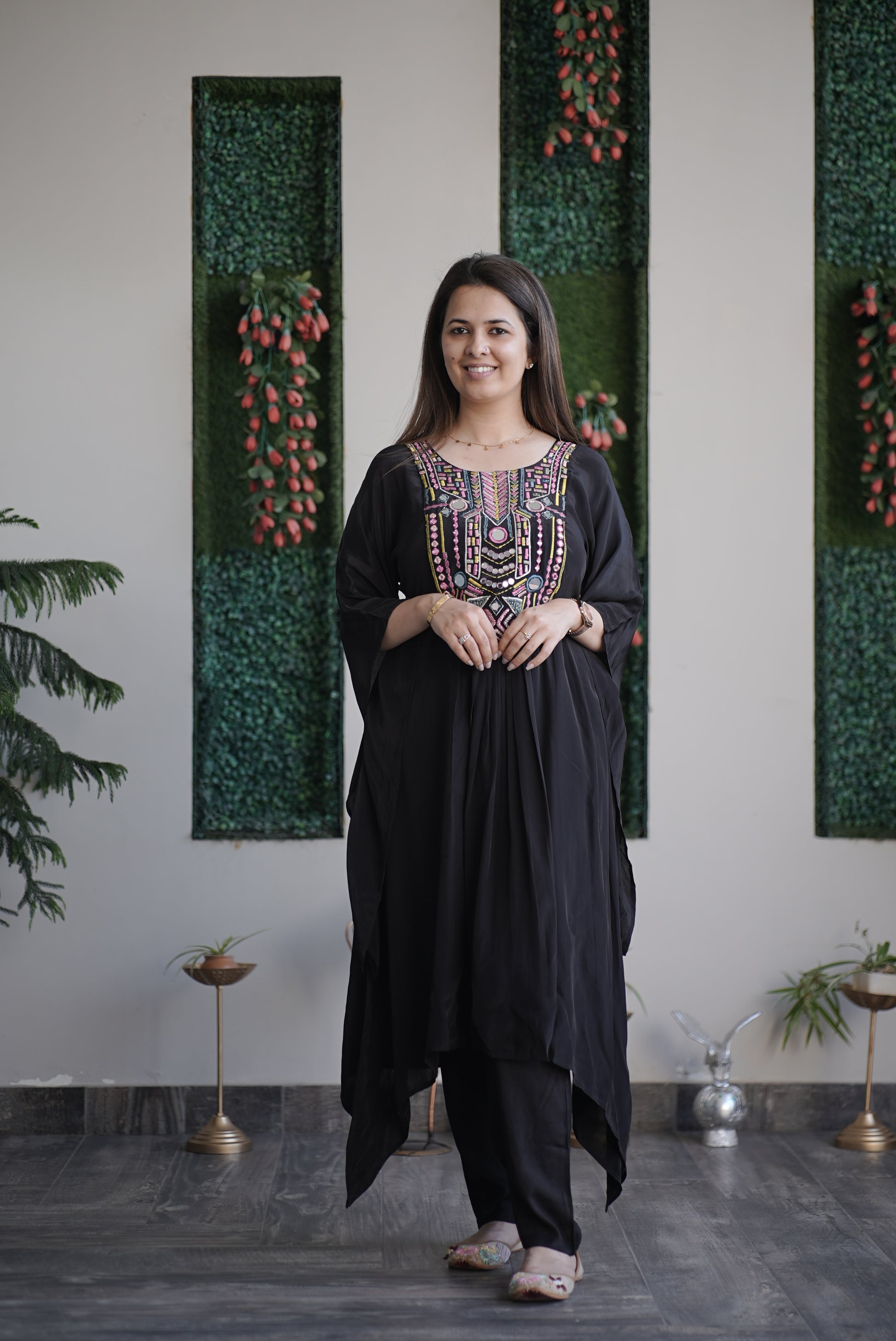 Black Embroidered Crepe Kurta Set
