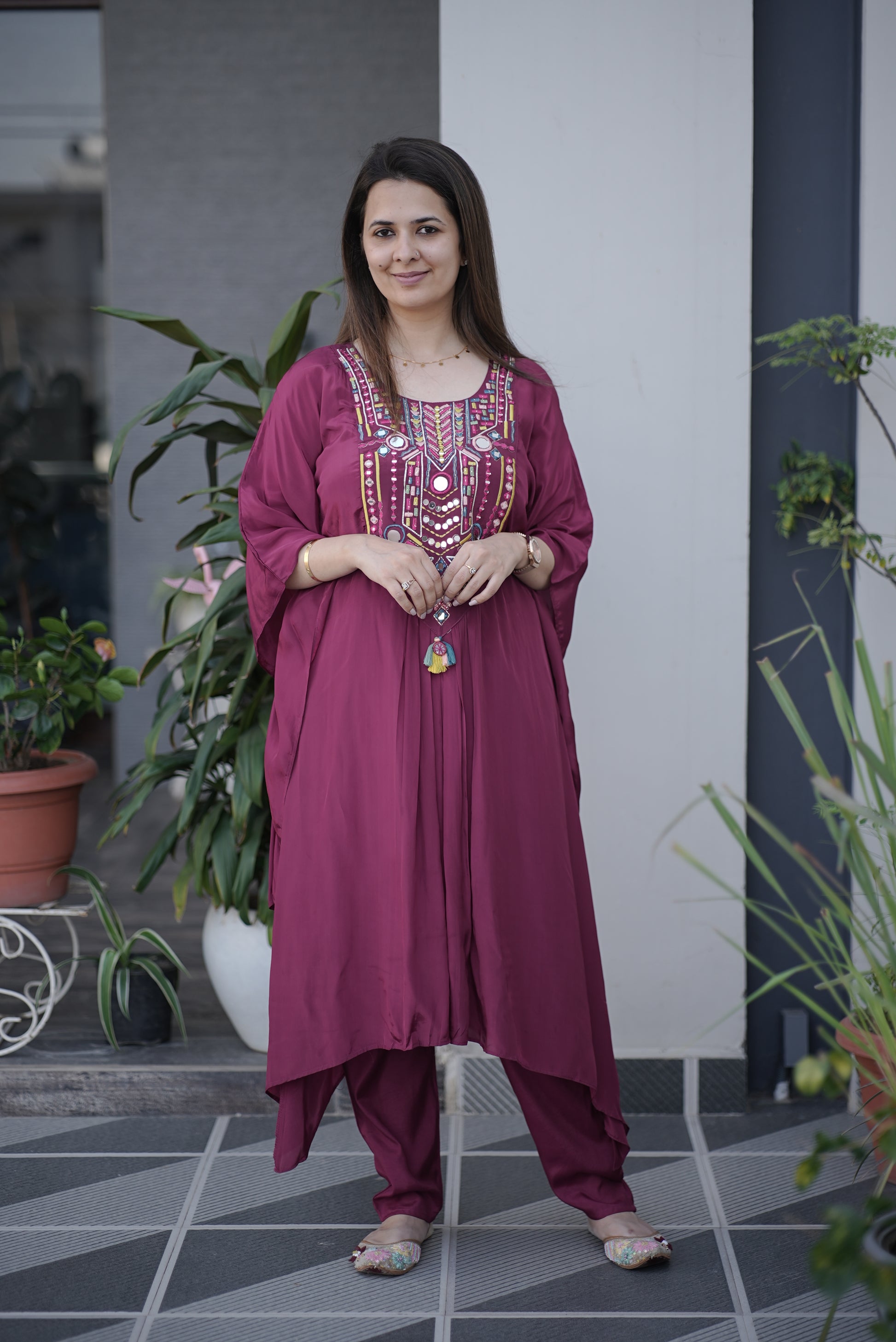 Magenta Embroidered Crepe Co-Ord Set