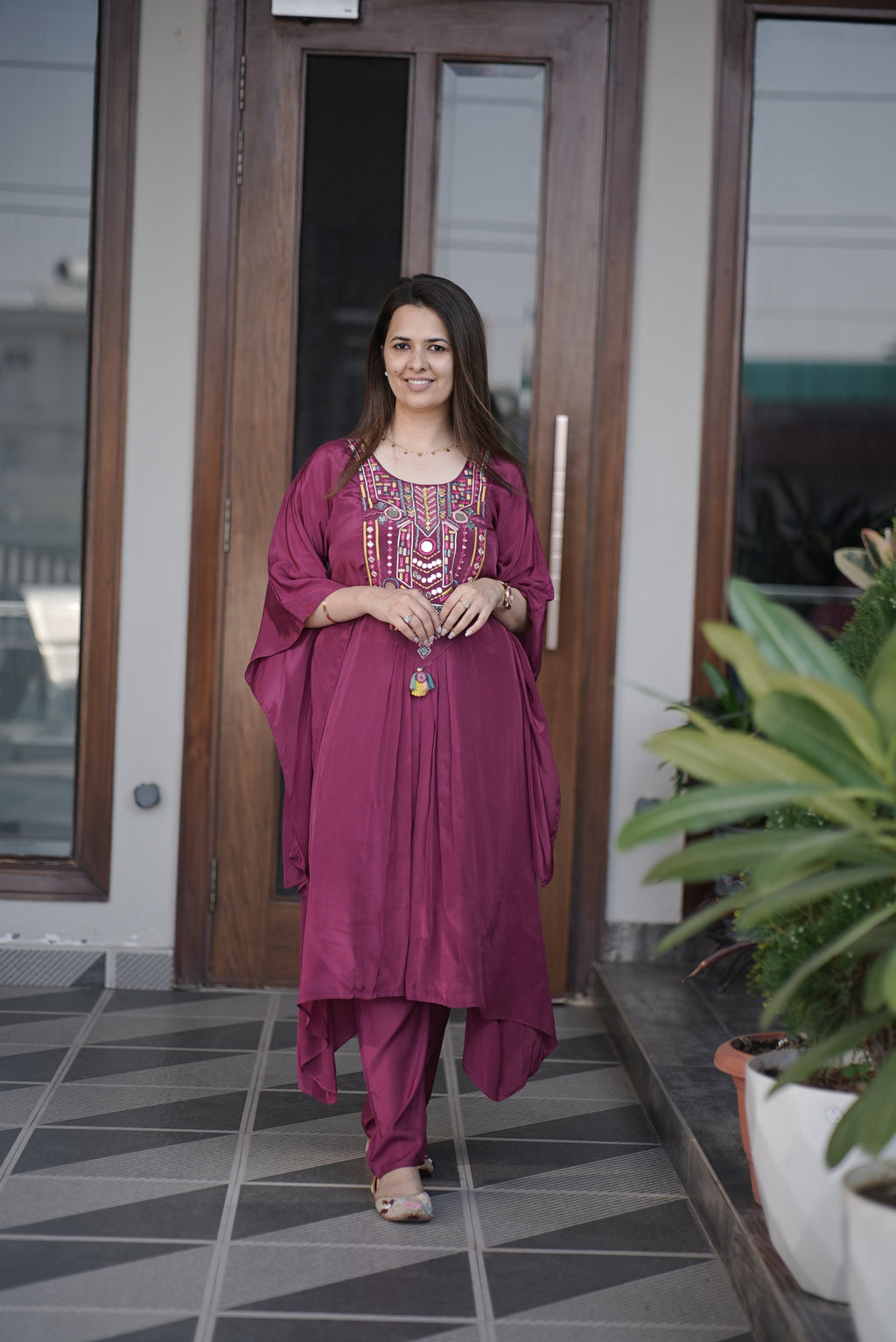 Magenta Embroidered Crepe Co-Ord Set