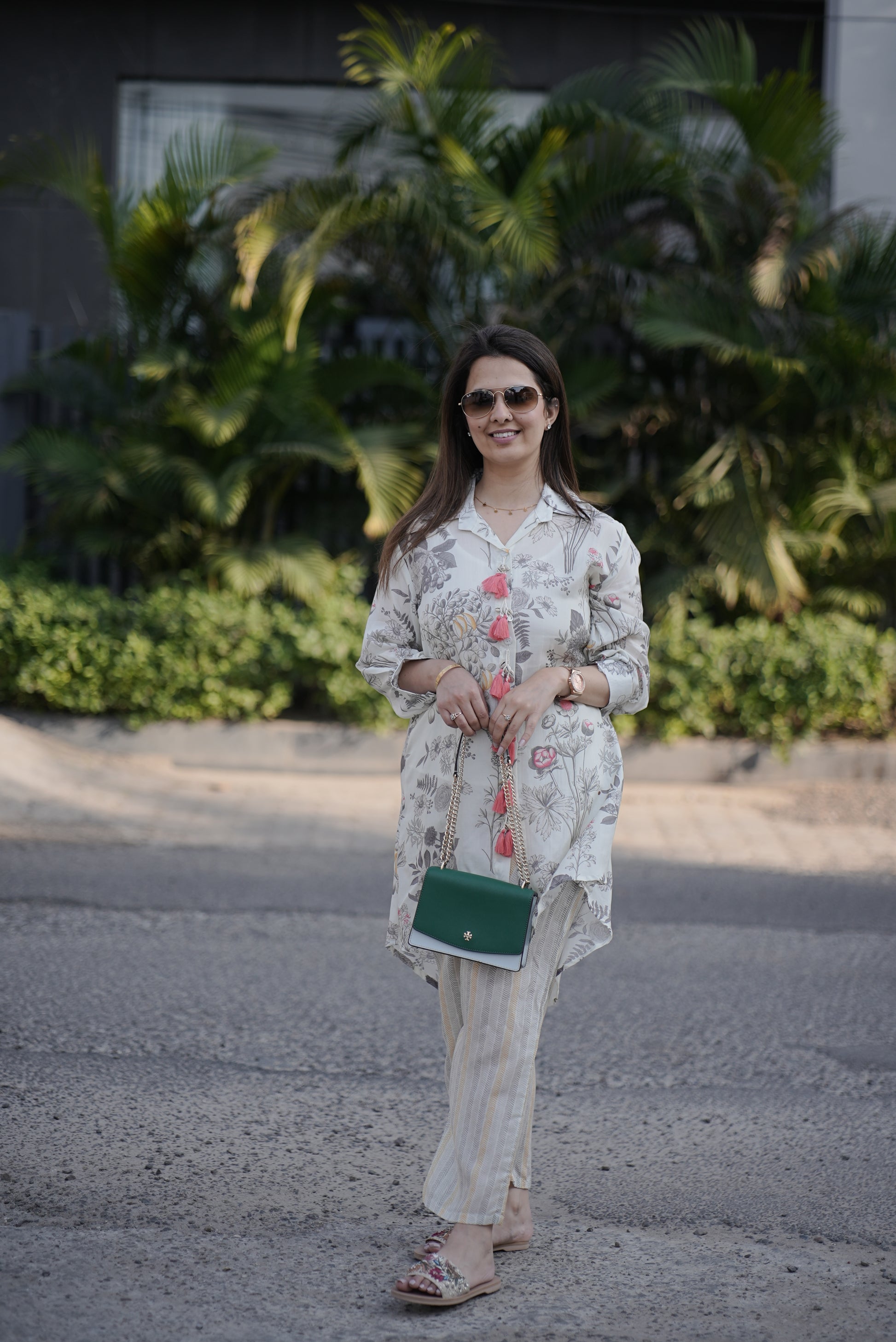 White Botanical Printed Muslin Co-Ord Set