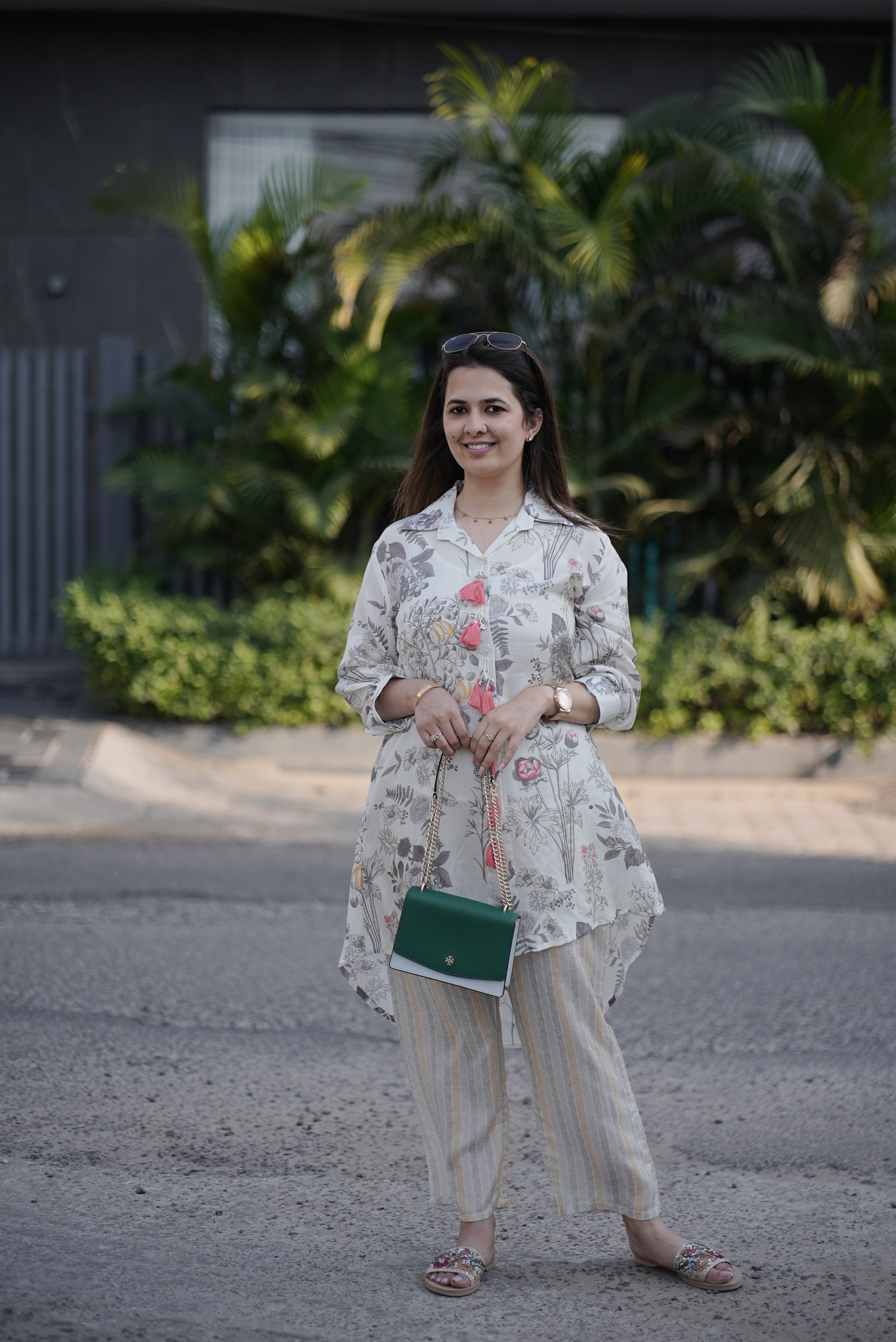 White Botanical Printed Muslin Co-Ord Set