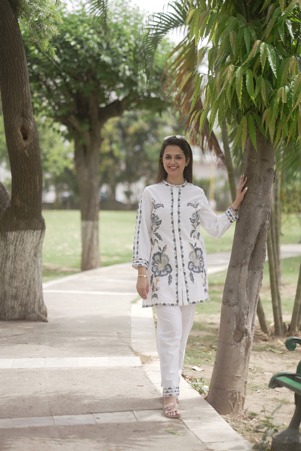 White Floral Printed Cotton Co-Ord Set