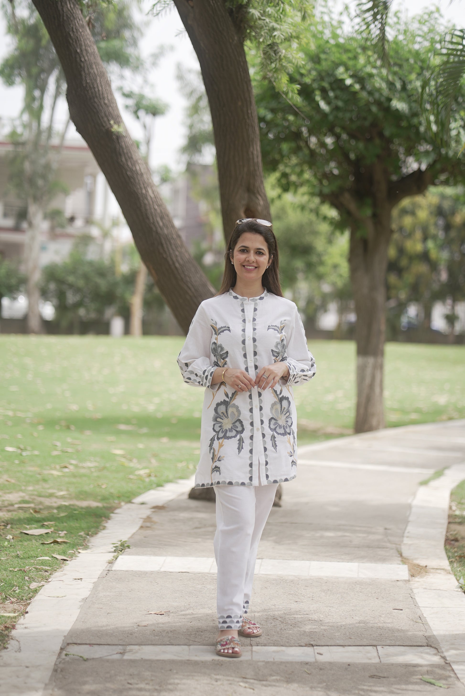 White Floral Printed Cotton Co-Ord Set