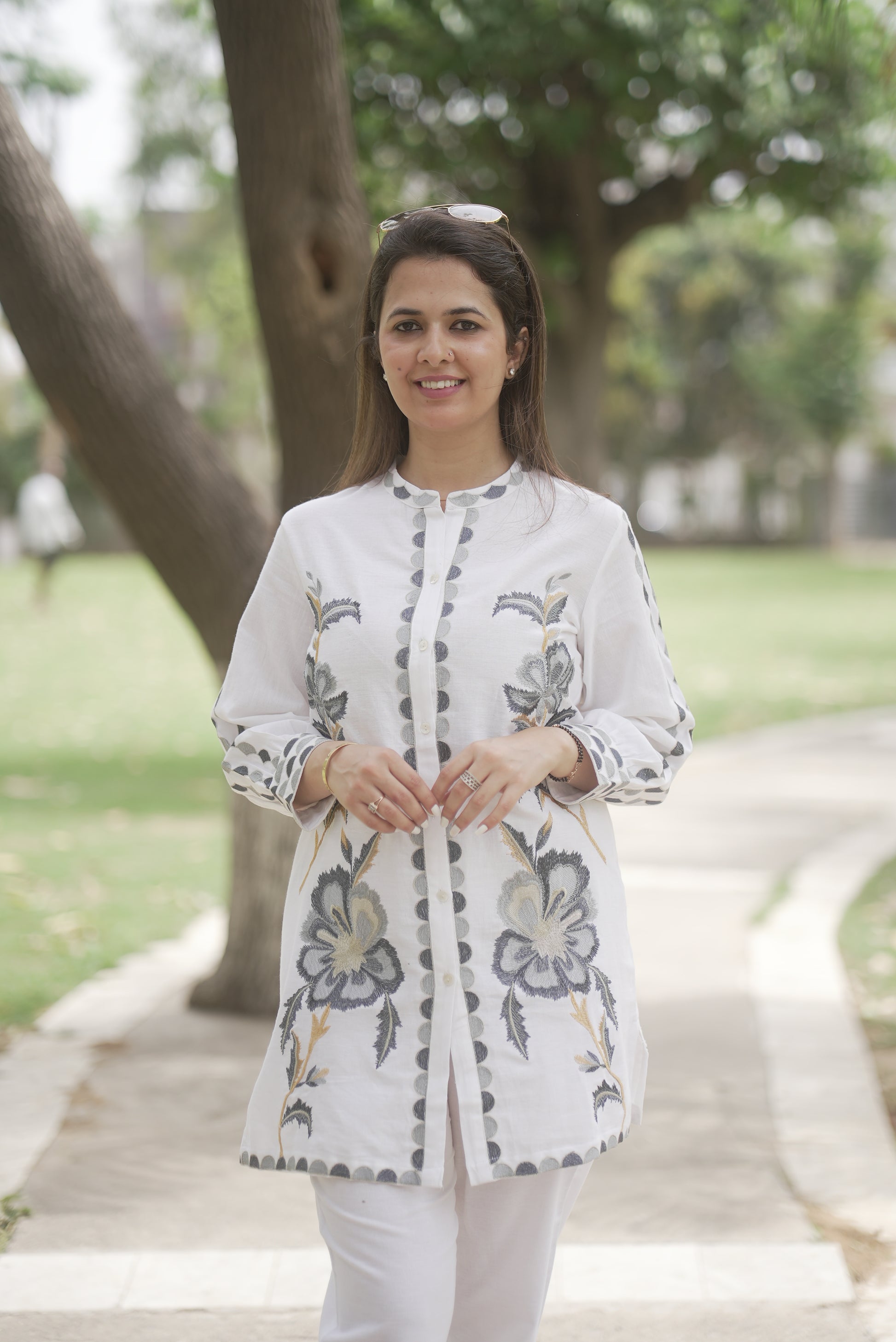 White Floral Printed Cotton Co-Ord Set