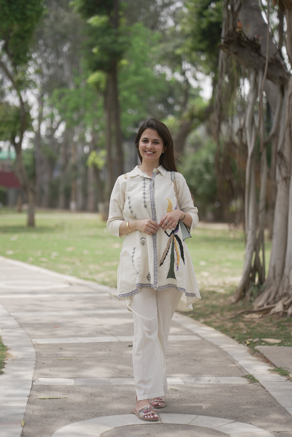 Ivory Embroidered Cotton Co-Ord Set