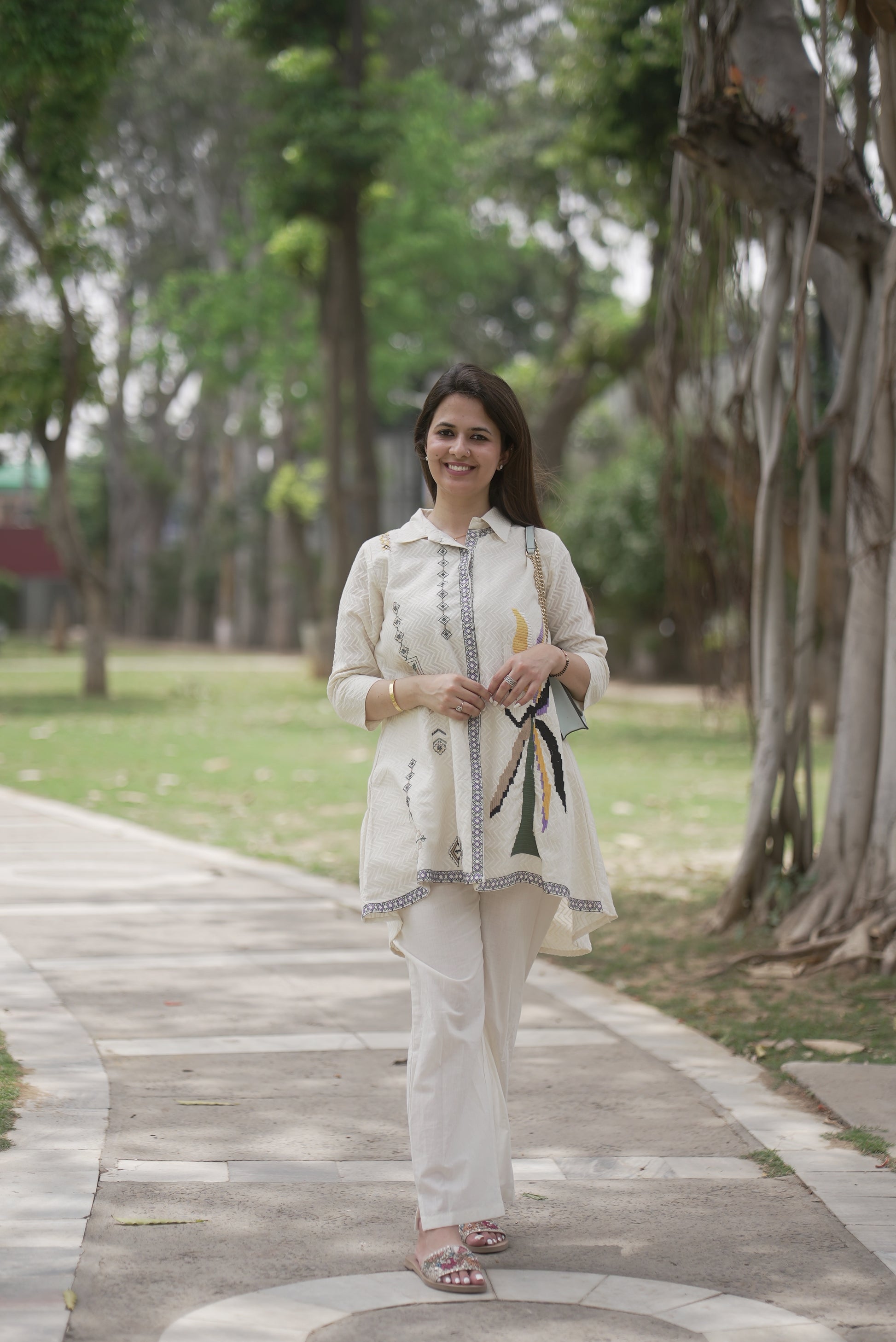 Ivory Embroidered Cotton Co-Ord Set