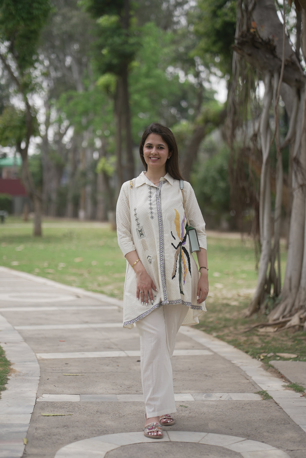 Ivory Embroidered Cotton Co-Ord Set