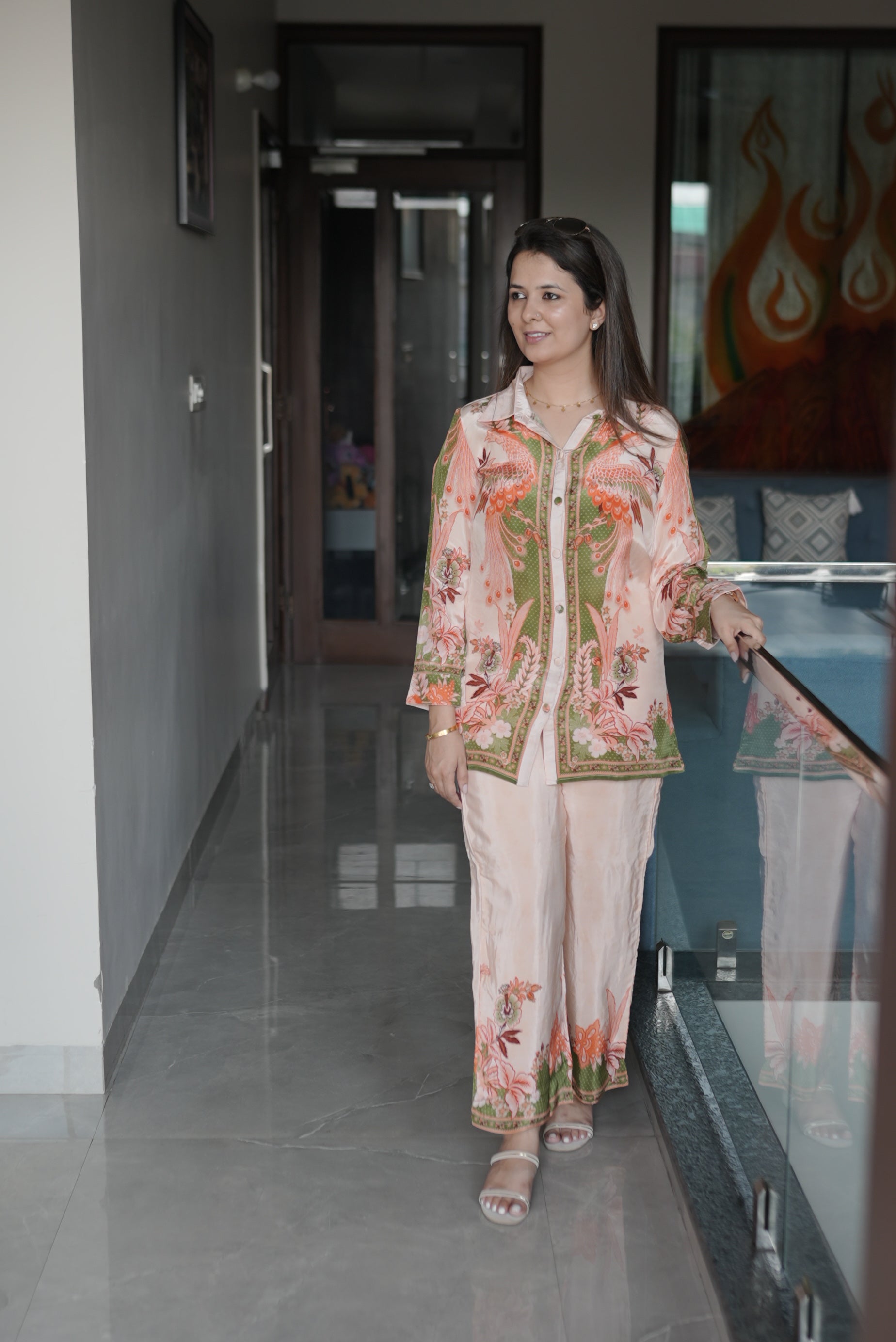 Green Floral Printed Co-ord Set (Crepe)