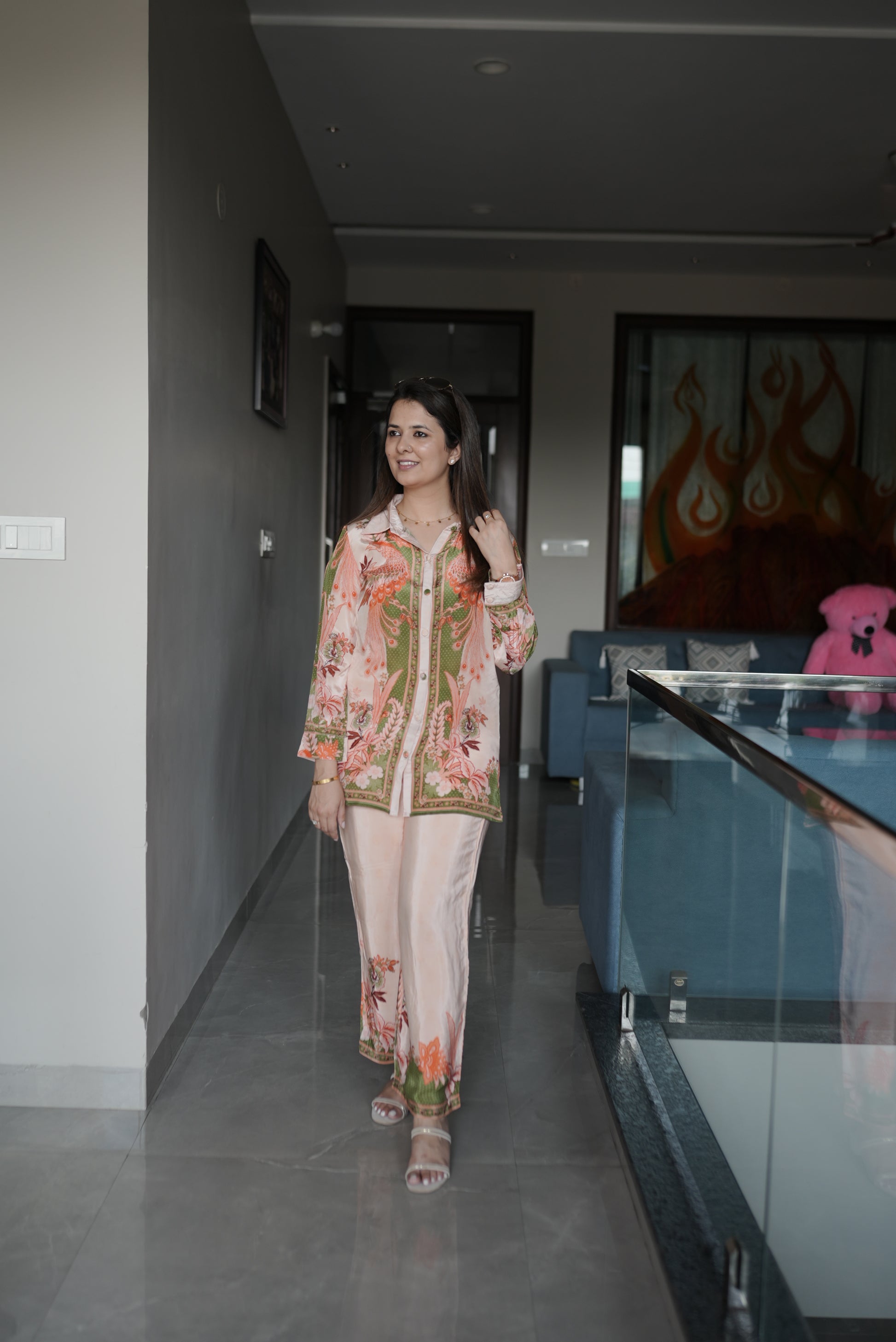 Green Floral Printed Co-ord Set (Crepe)