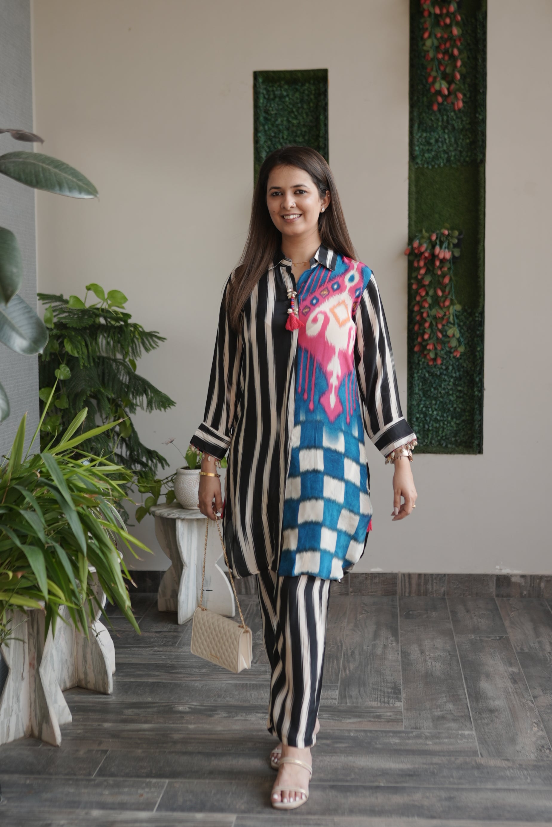 Monochrome Ikat Stripes Co-ord Set